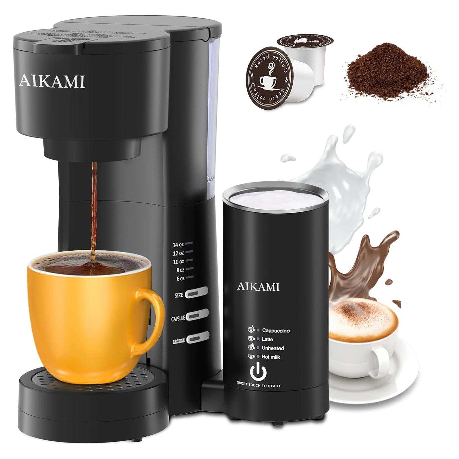 Cafetera AIKAMI 1 Taza con Espumador de Leche 4 en 1