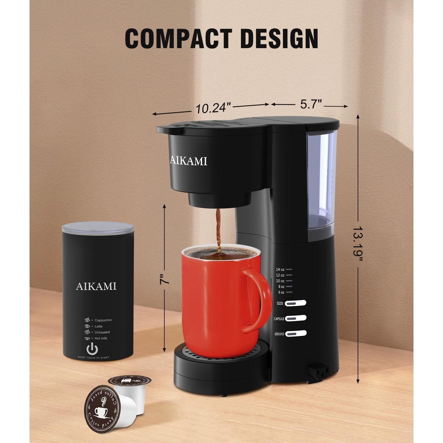 Cafetera AIKAMI 1 Taza con Espumador de Leche 4 en 1