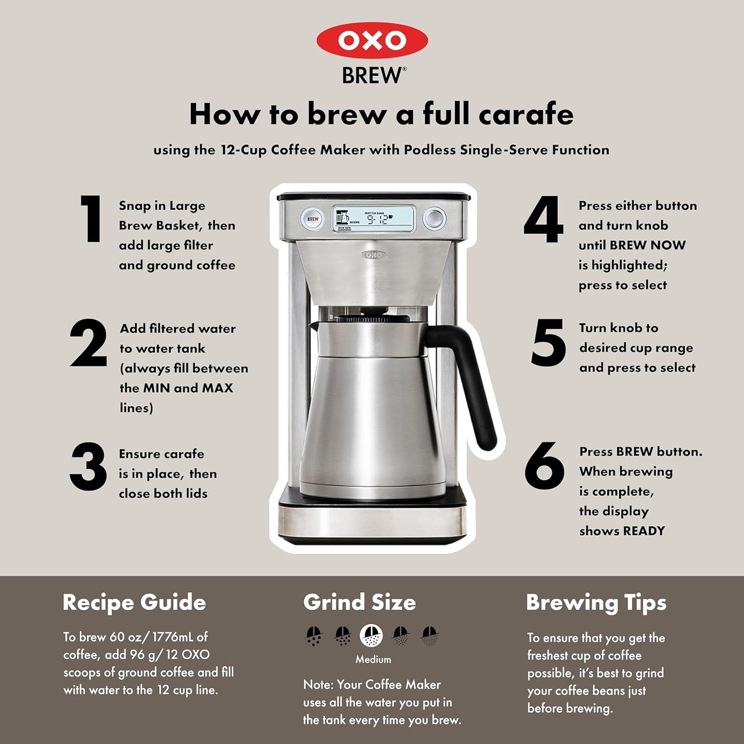 Cafetera de Goteo OXO Brew 12 Tazas Programable Plata
