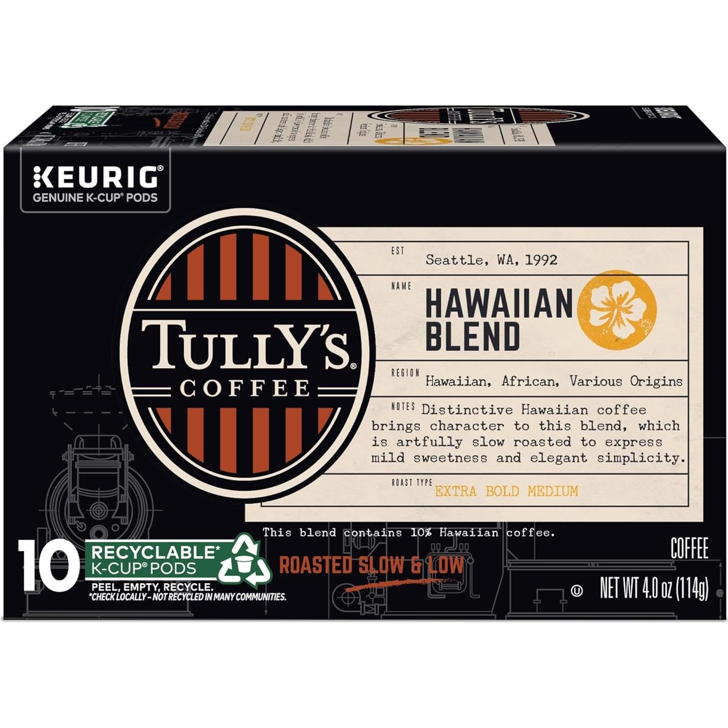 Cápsulas K-Cup Tully's Coffee Mezcla Hawaiana Tostado Medio 60 Unidades