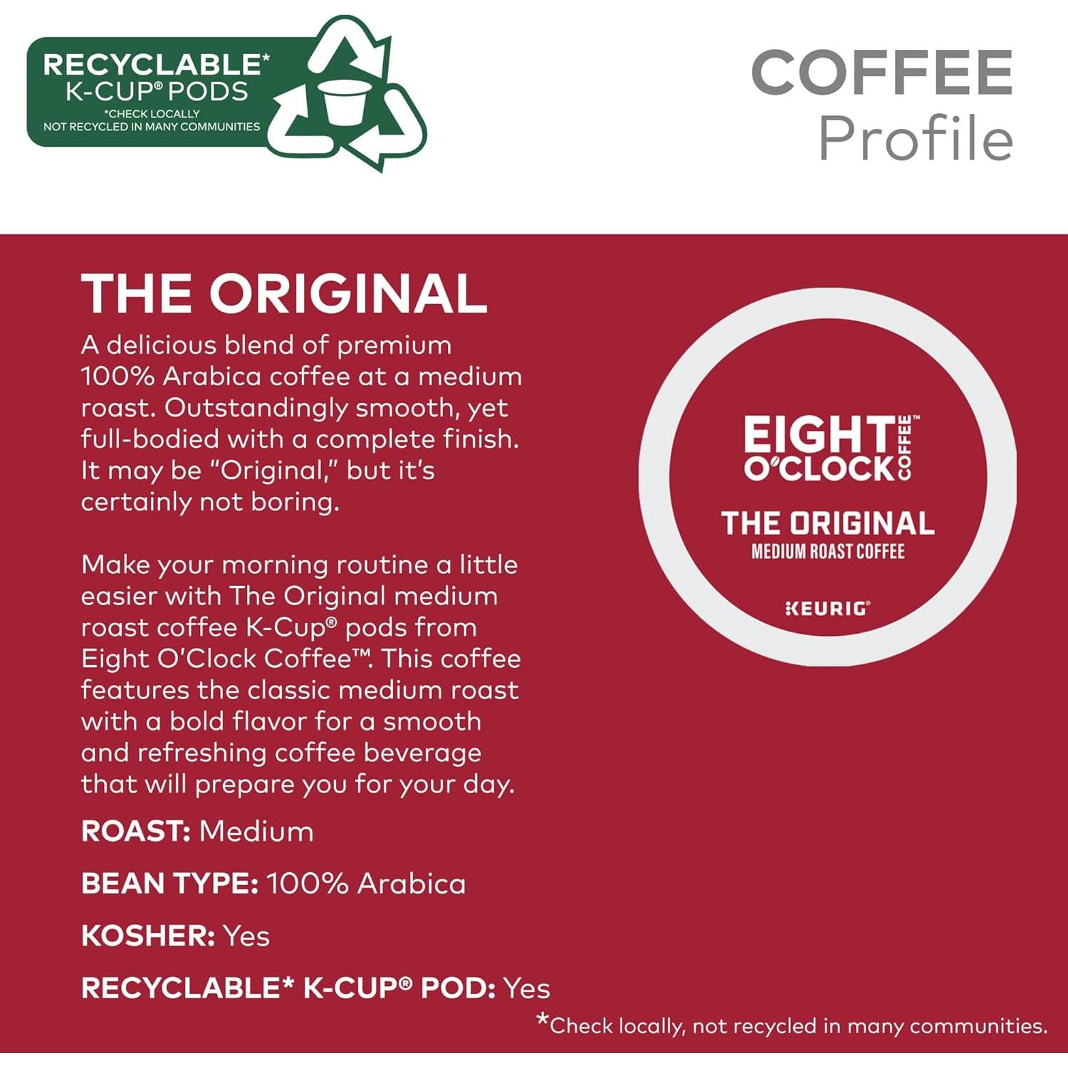 Cafés Eight O'Clock El Original K-Cup Tostado Medio 72 Unidades