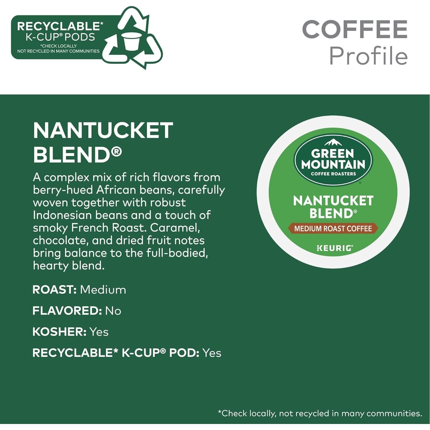 Cápsulas K-Cup Green Mountain Coffee Mezcla Nantucket 96 Unidades