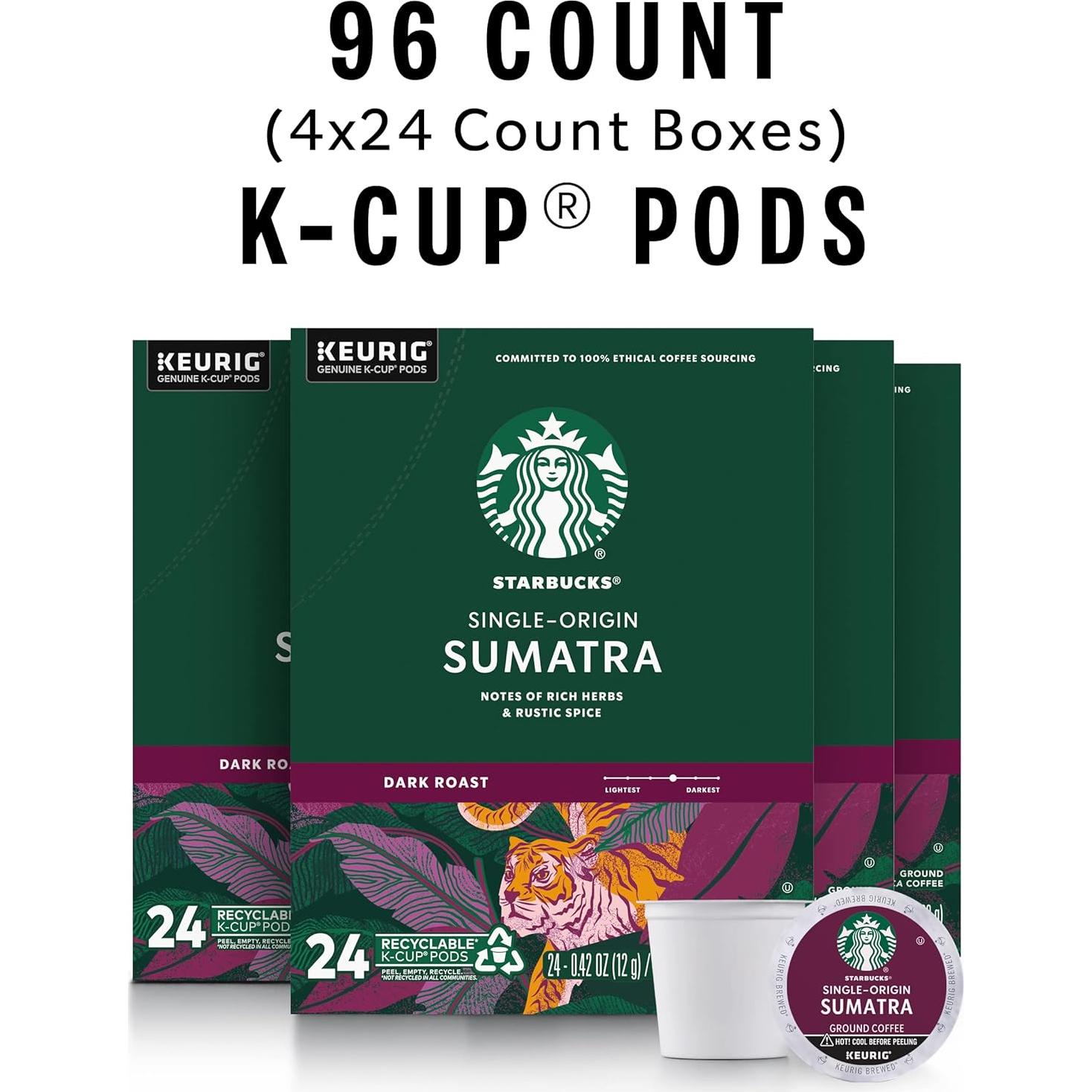 Cápsulas de café K-Cup Starbucks Sumatra 100% arábica 96 unidades