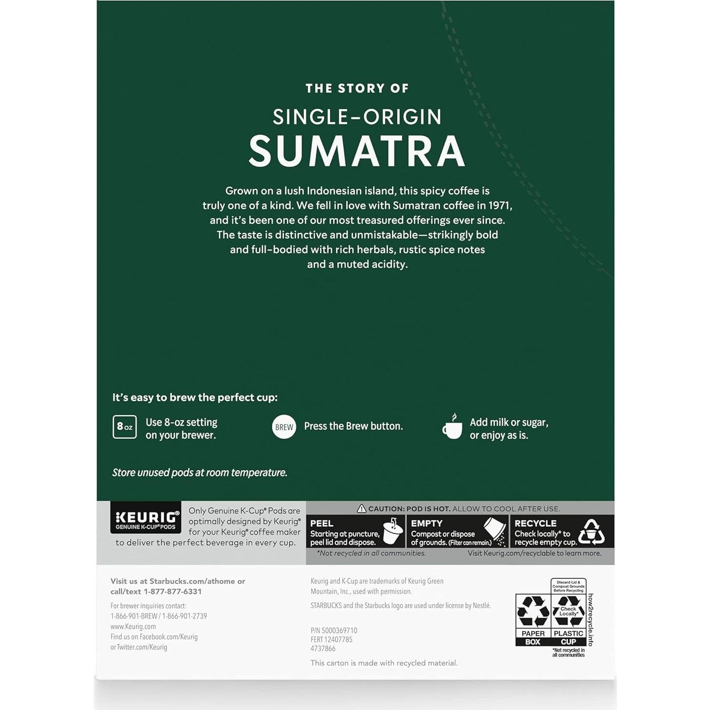 Cápsulas de café K-Cup Starbucks Sumatra 100% arábica 96 unidades