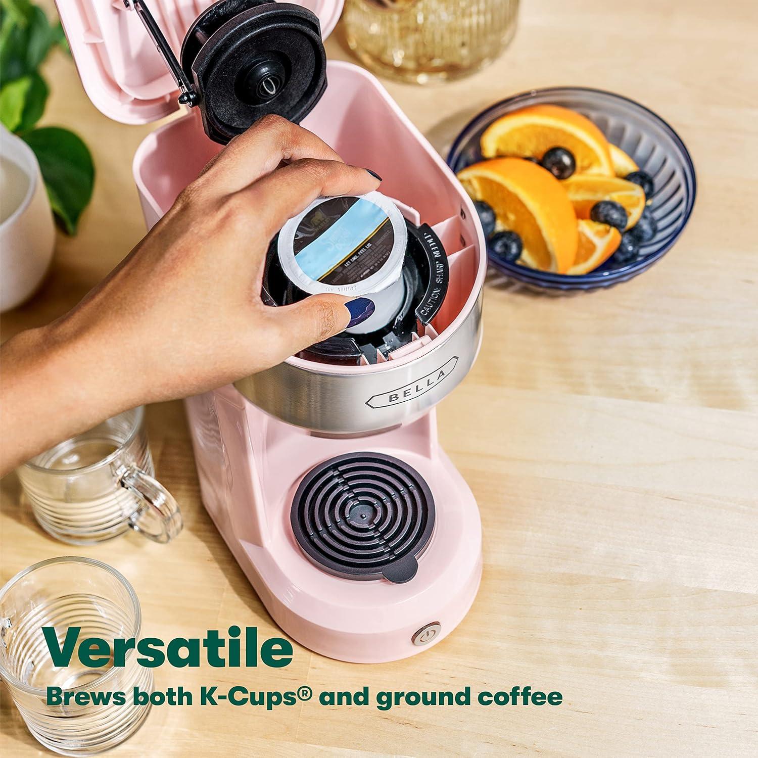 Cafetera BELLA Dual Brew 414ml Rosa - K-Cup y Café Molido