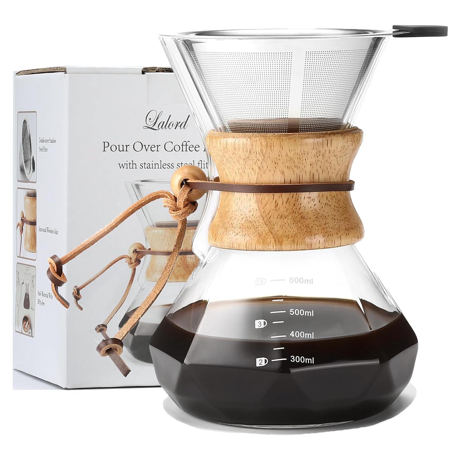 Cafetera de Goteo Lalord ZSMP-2, 600 ml, Filtro Acero Inoxidable