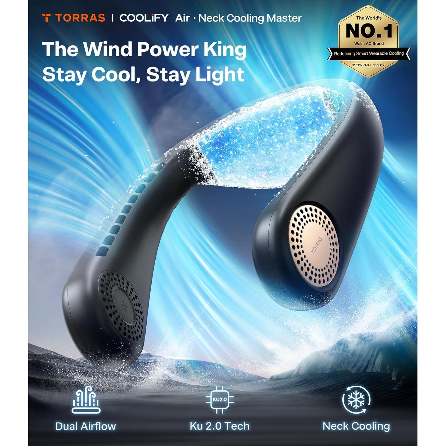 Ventilador de Cuello TORRAS COOLiFY Aire 2025 Negro, Enfriamiento Pro