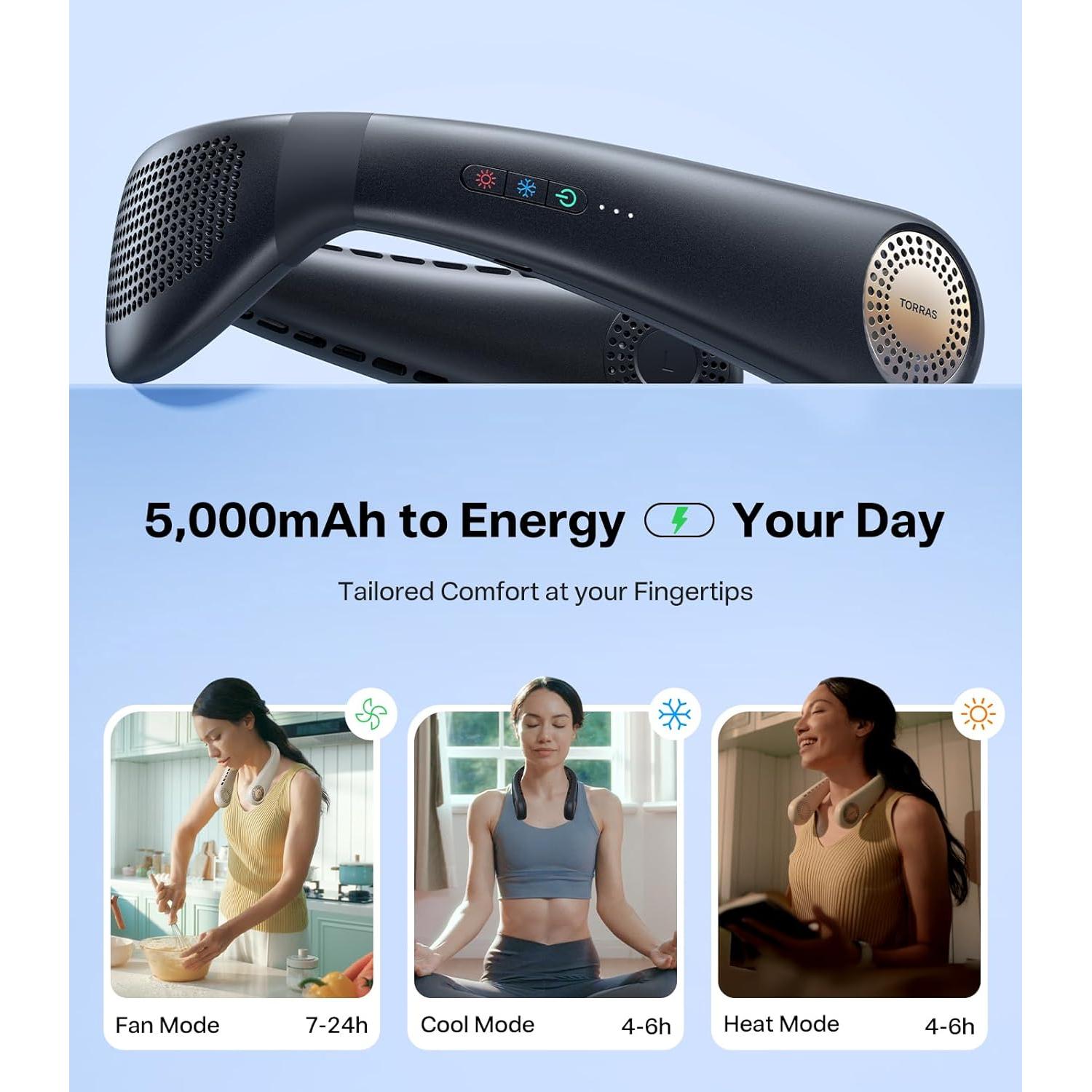 Ventilador de Cuello TORRAS COOLiFY Aire 2025 Negro, Enfriamiento Pro
