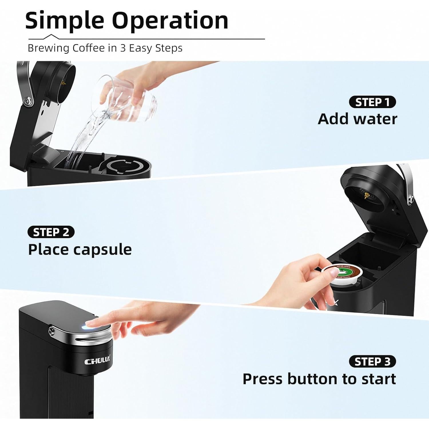 Cafetera Compacta CHULUX de Una Taza para K Cup 1.18 kg