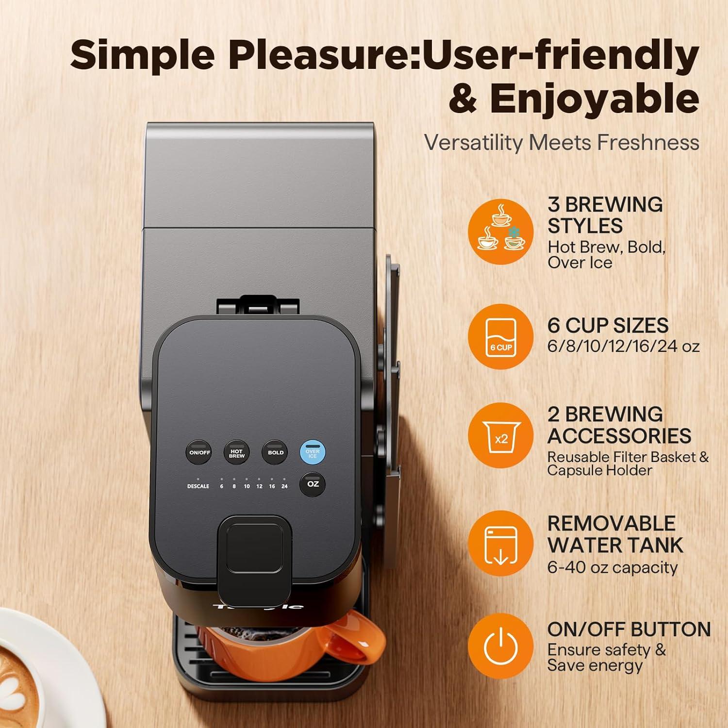 Cafetera de Goteo Tastyle Negra con Organizador K-Pod 1.18L