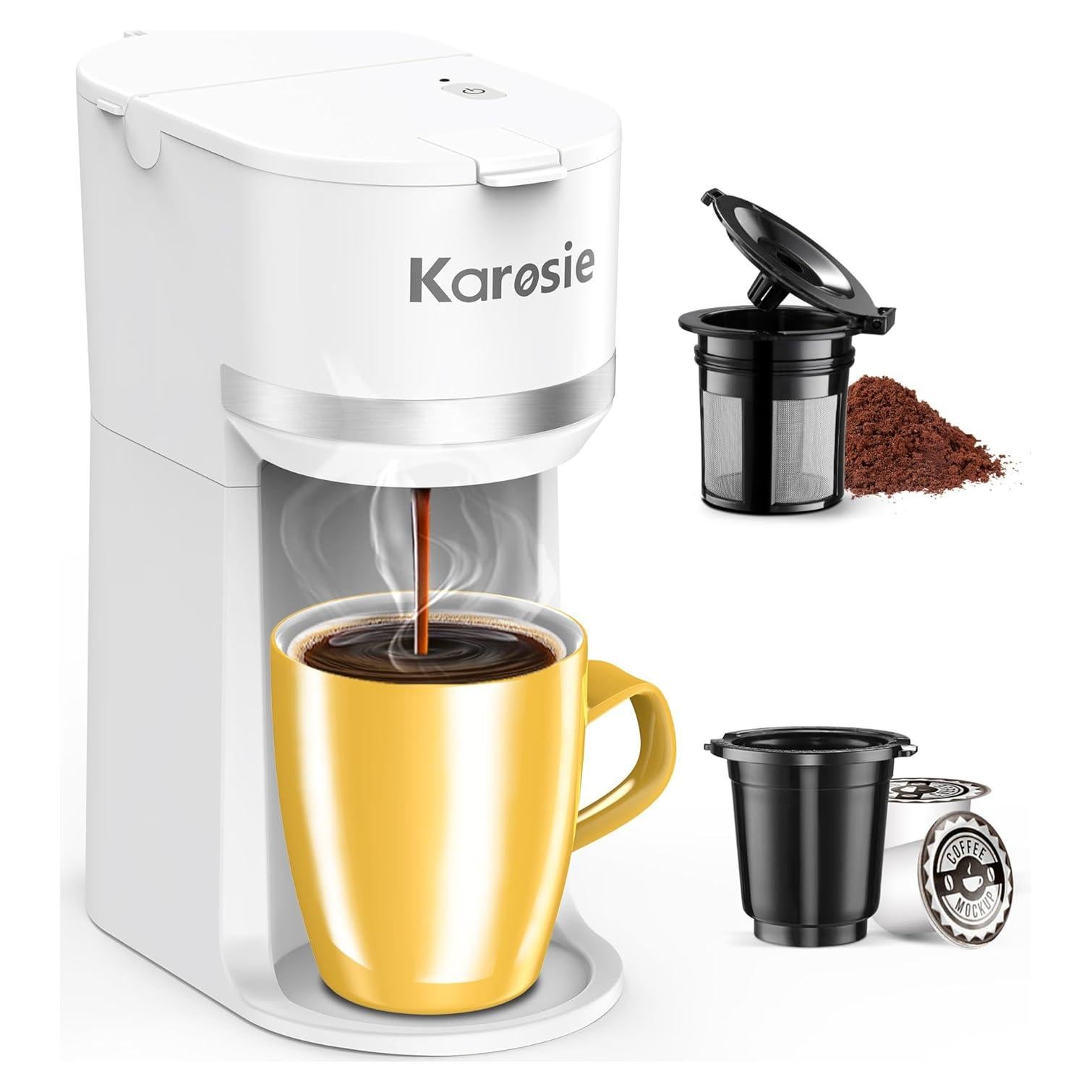 Máquina de café Karosie blanca 1 taza K-Cup y molido 177-355 ml