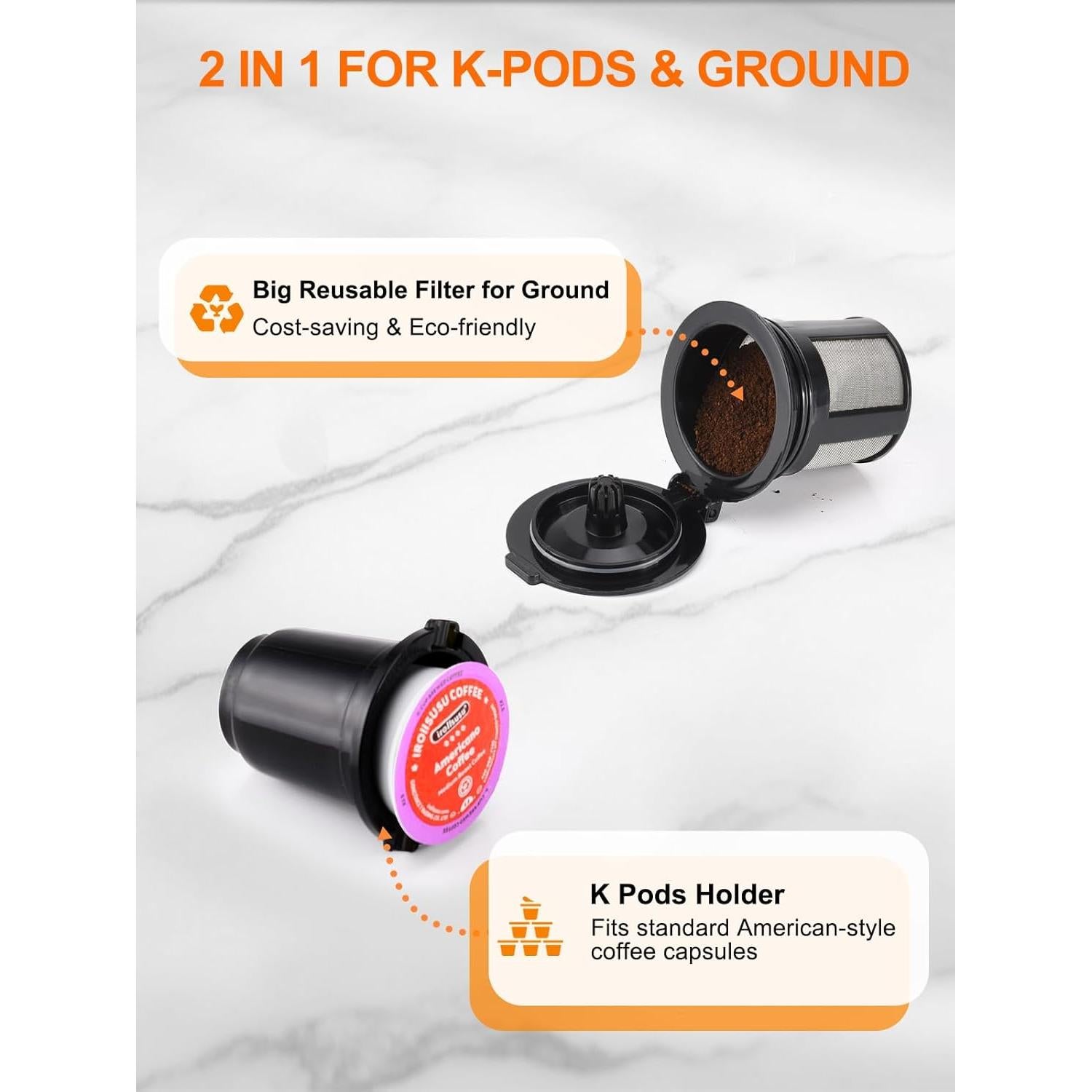 Máquina de café Karosie blanca 1 taza K-Cup y molido 177-355 ml