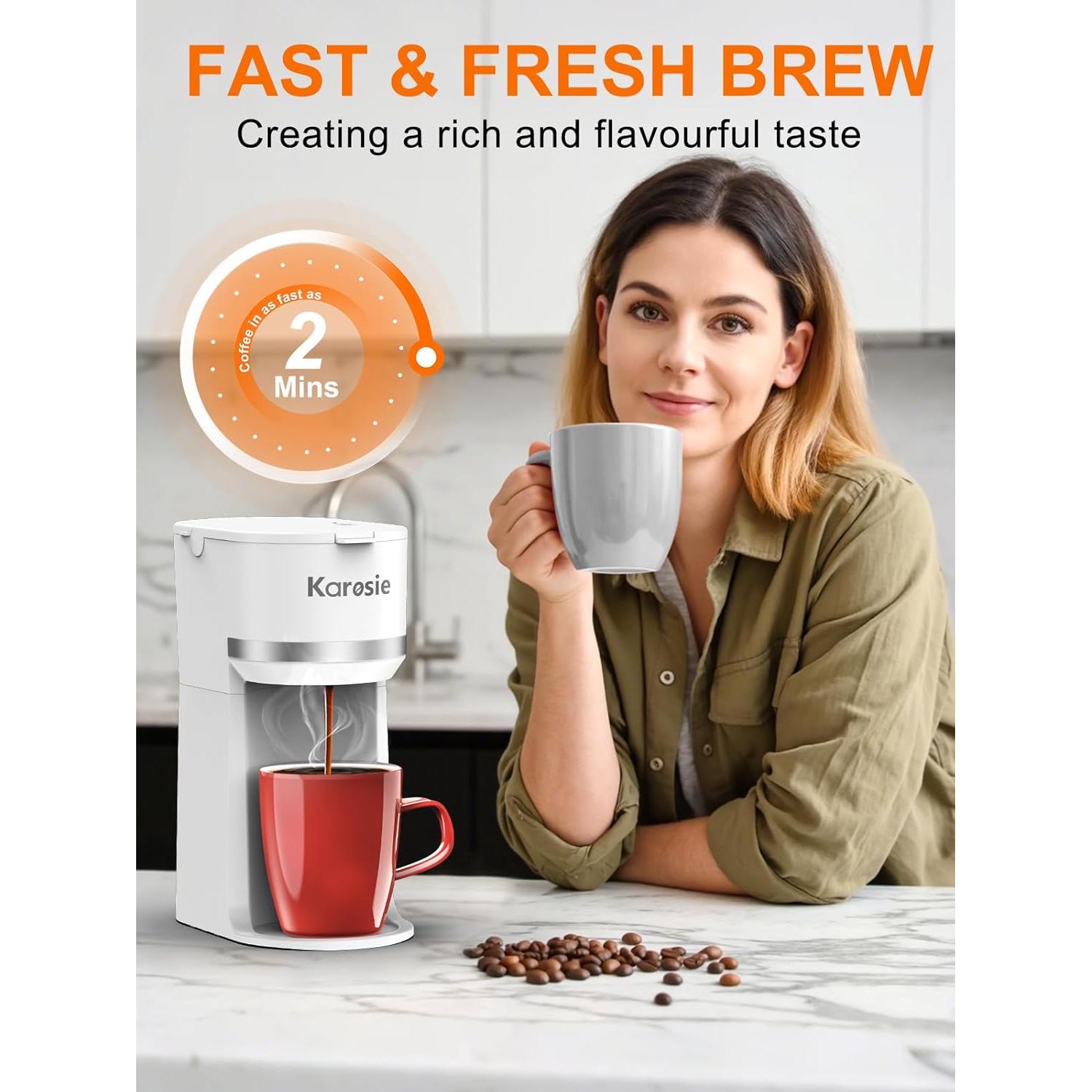 Máquina de café Karosie blanca 1 taza K-Cup y molido 177-355 ml
