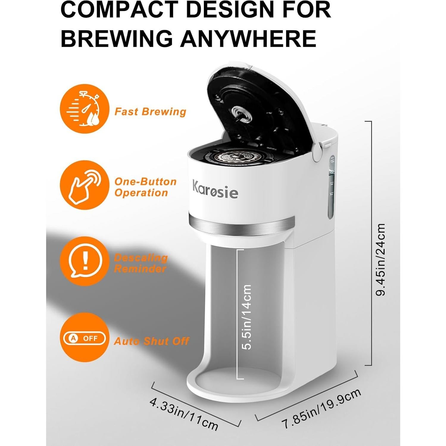 Máquina de café Karosie blanca 1 taza K-Cup y molido 177-355 ml