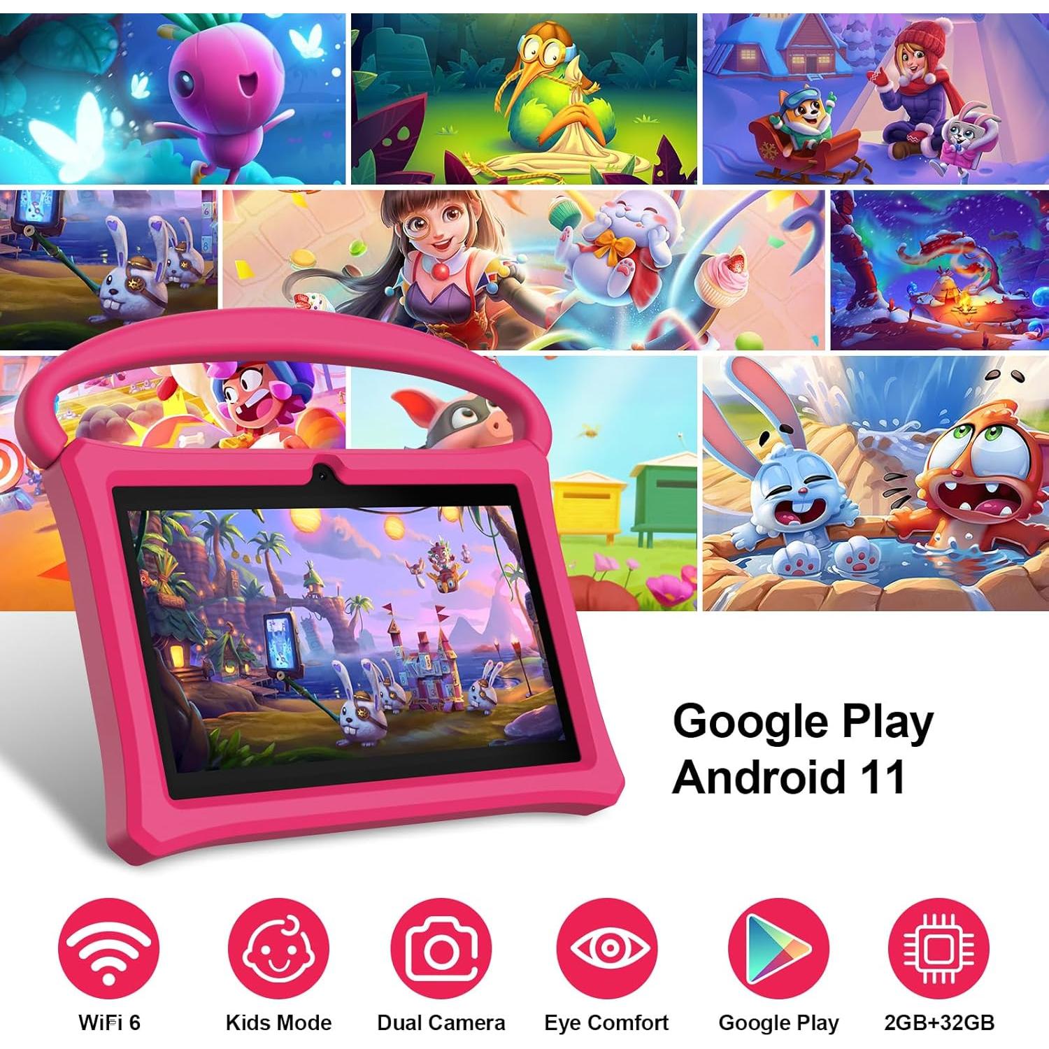 Tableta para Niños VOLENTEX K7 Pro 7" Android 13 32GB Rosa