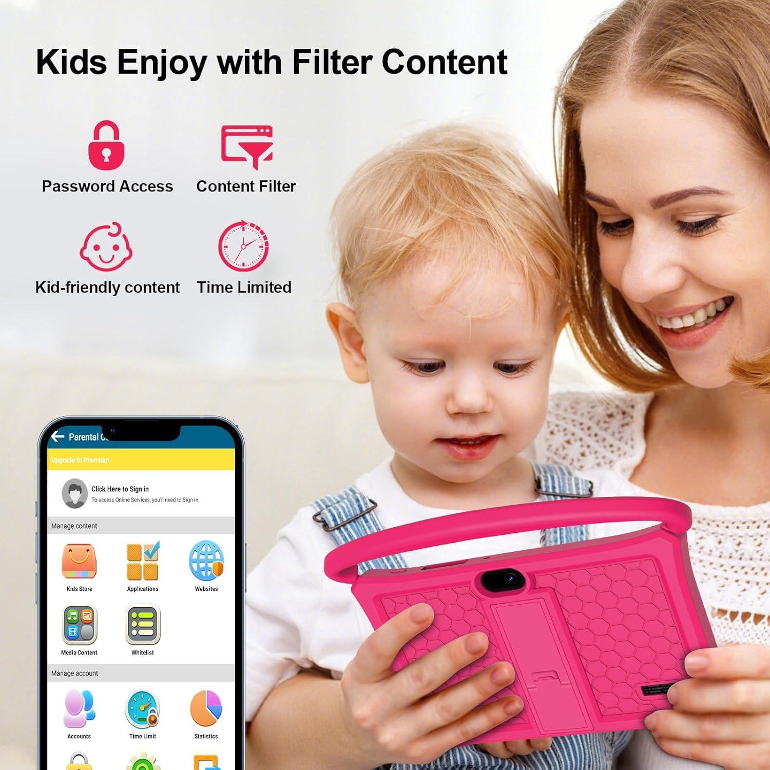 Tableta para Niños VOLENTEX K7 Pro 7" Android 13 32GB Rosa