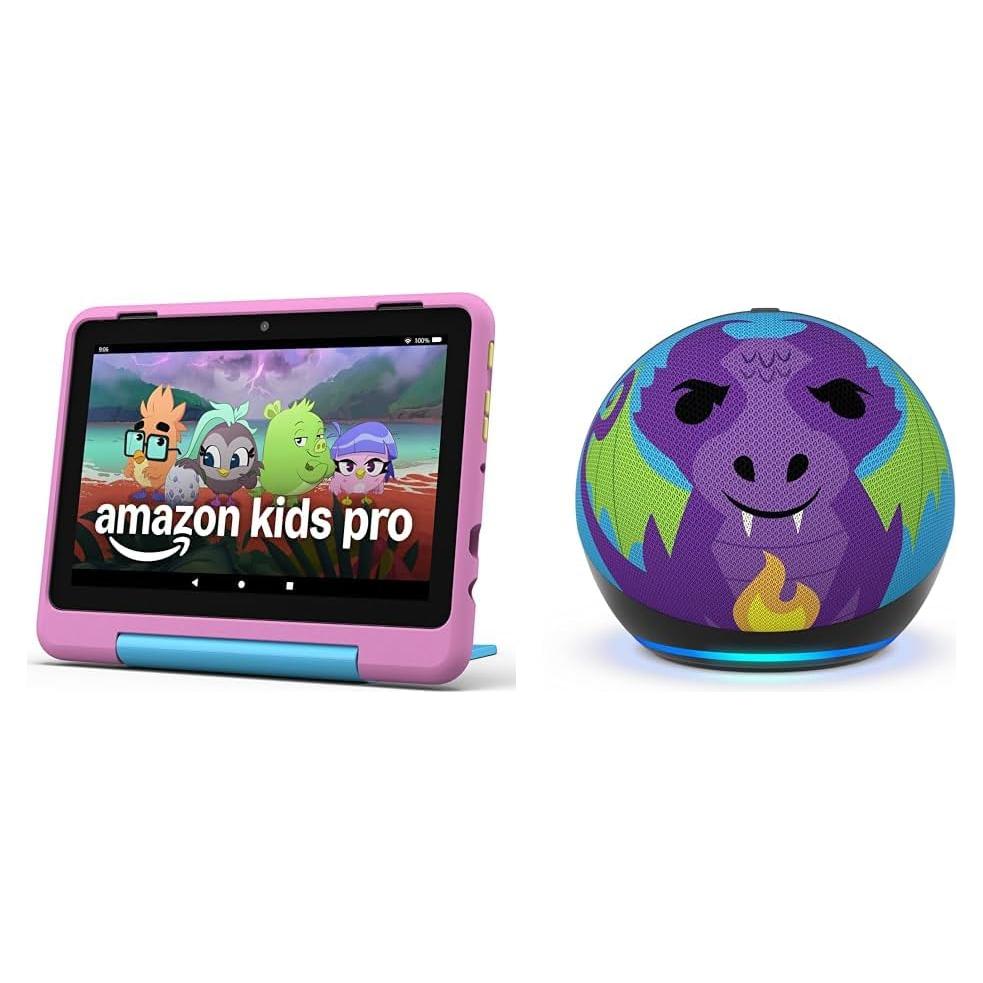 Kids Entertainment Device Bundle Including Fire HD 8 Kids Pro Tablet (32GB, Jungle Cat) + Echo Dot Kids (Dragon)