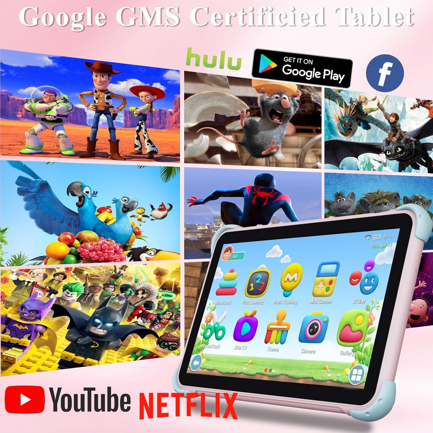 Tableta YINOCHE 10" para Niños Rosa 32GB Android con Control Parental