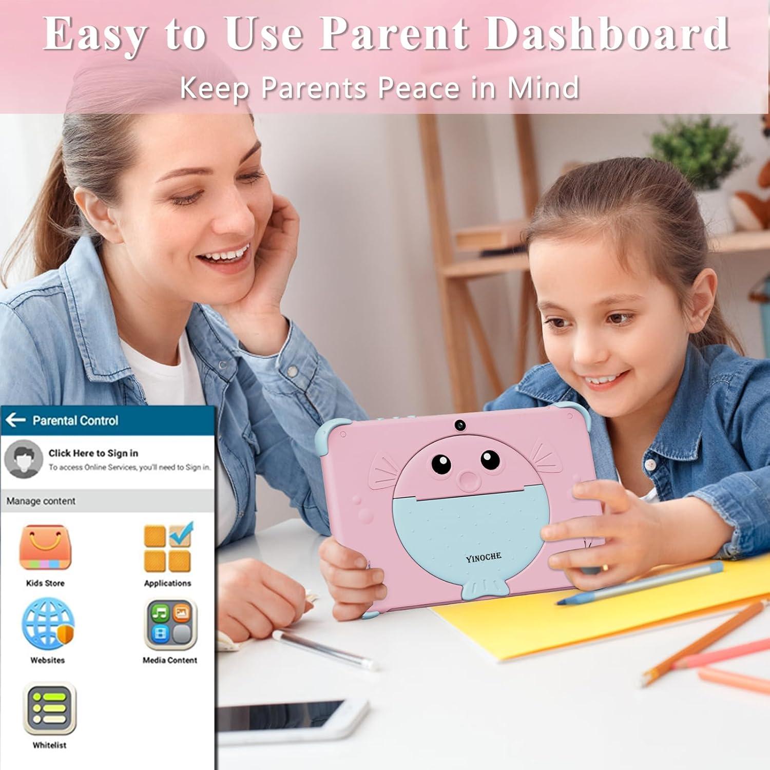 Tableta YINOCHE 10" para Niños Rosa 32GB Android con Control Parental