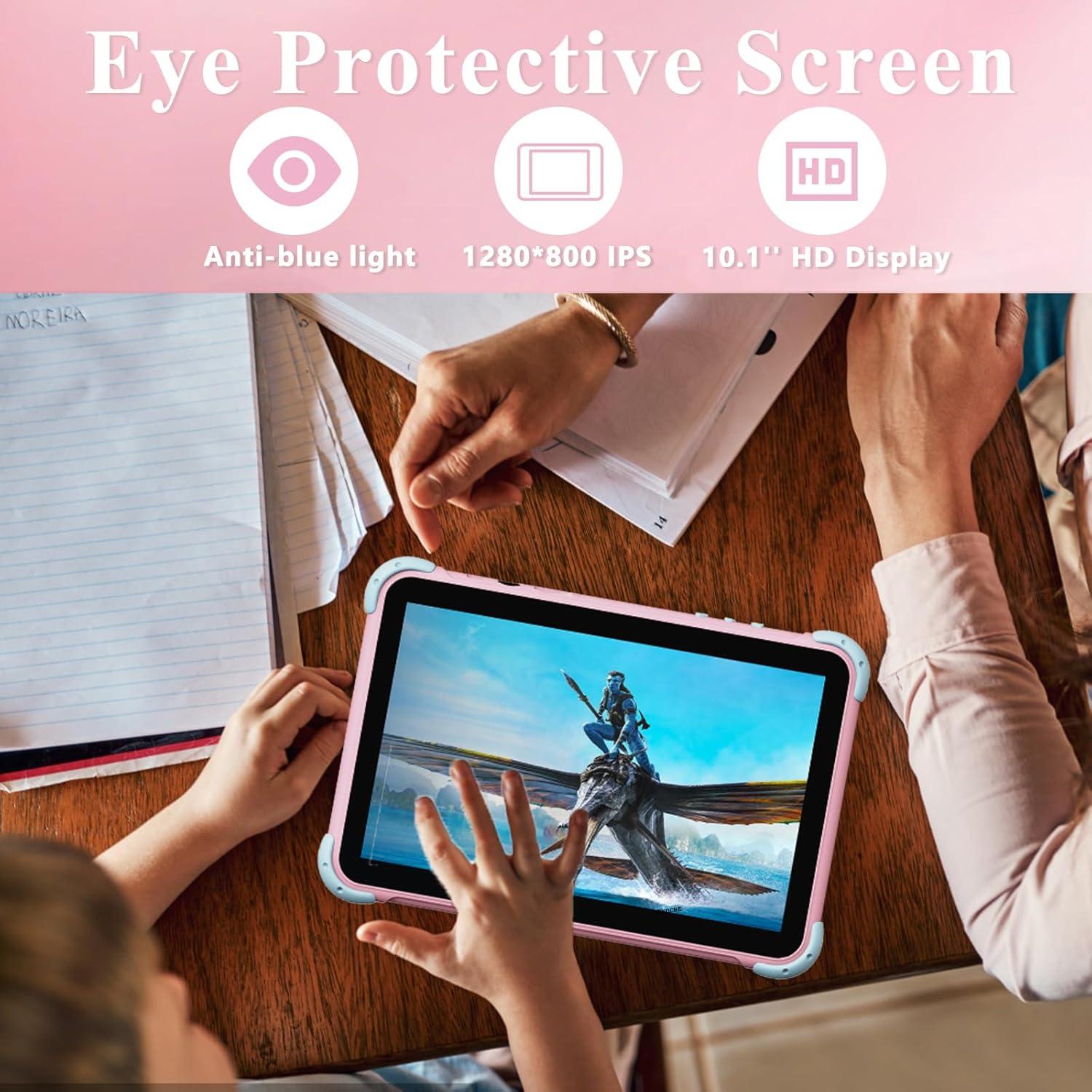 Tableta YINOCHE 10" para Niños Rosa 32GB Android con Control Parental