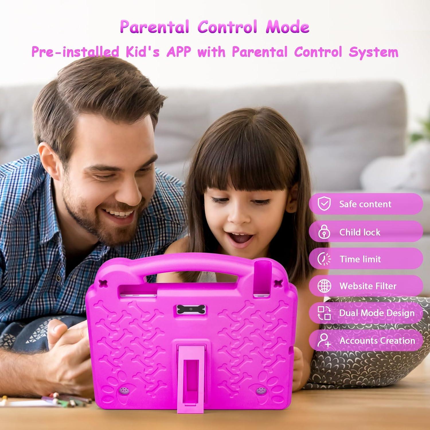 Tableta para Niños Ruufuuxy 10.1" Android 14, 8GB RAM, 64GB, Rosa