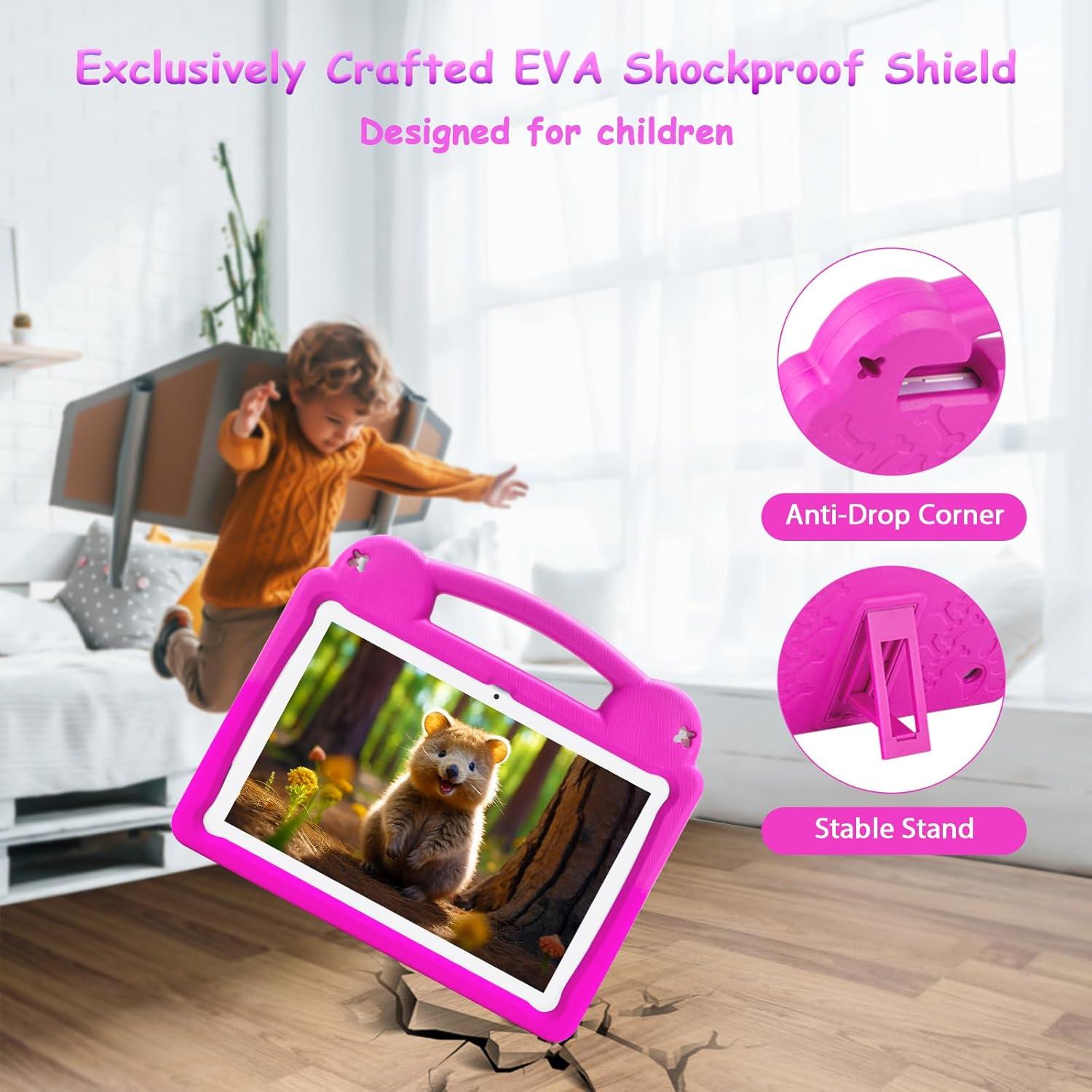 Tableta para Niños Ruufuuxy 10.1" Android 14, 8GB RAM, 64GB, Rosa