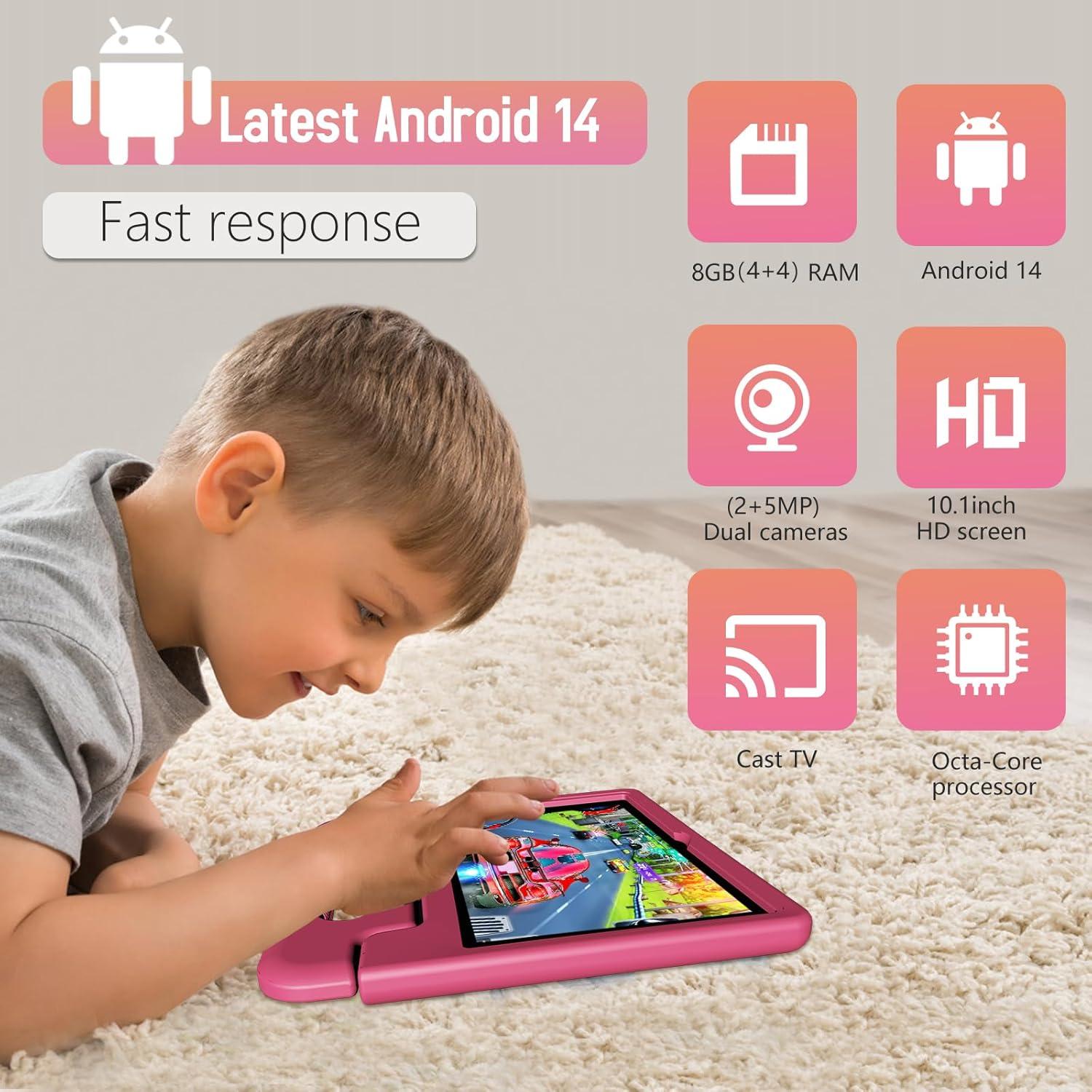 Tablet para Niños YACXBTK 10.1" Android 14 8GB RAM 64GB Rosa