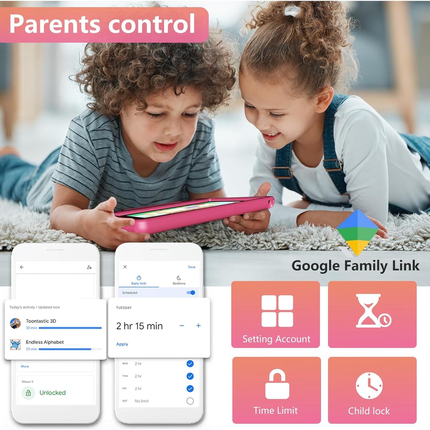 Tablet para Niños YACXBTK 10.1" Android 14 8GB RAM 64GB Rosa