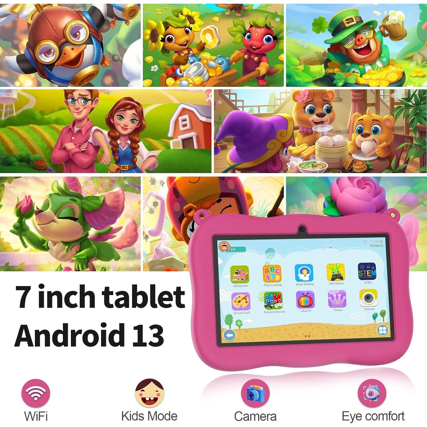 Tableta para Niños VASOUN K7 7" Android 13 32GB Rosa