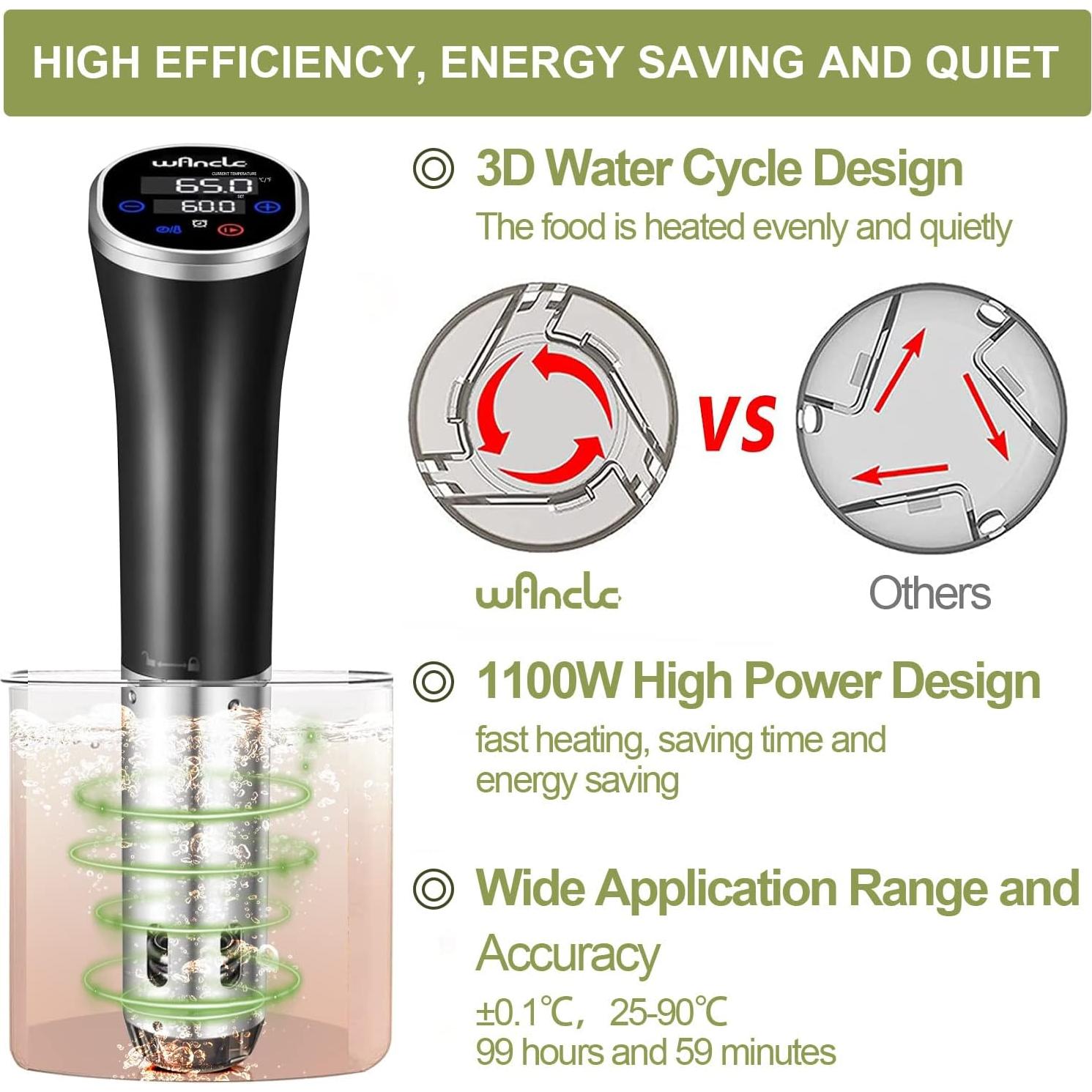 Cocinero Sous Vide Wancle 1100W IPX7 20L Control Táctil