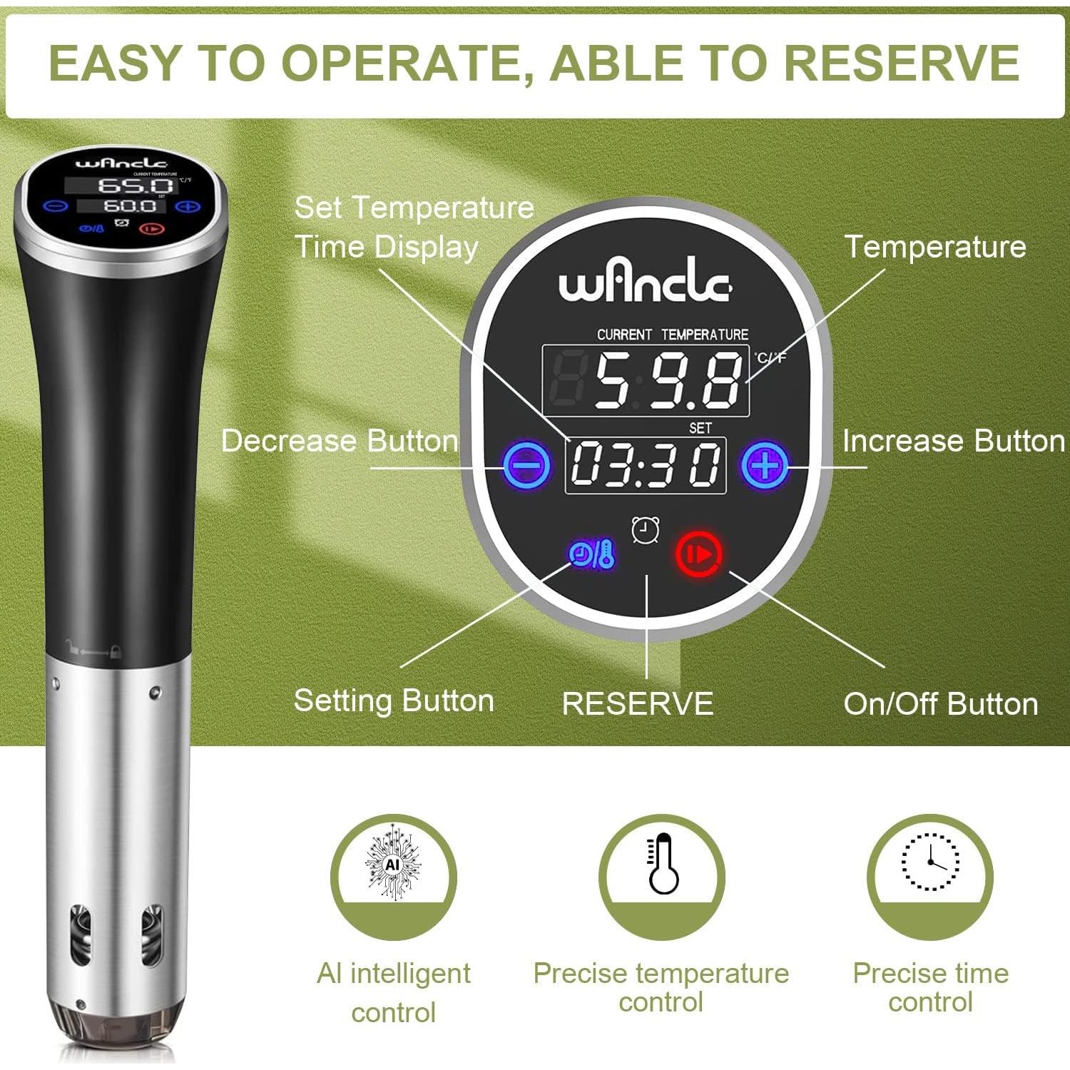 Cocinero Sous Vide Wancle 1100W IPX7 20L Control Táctil