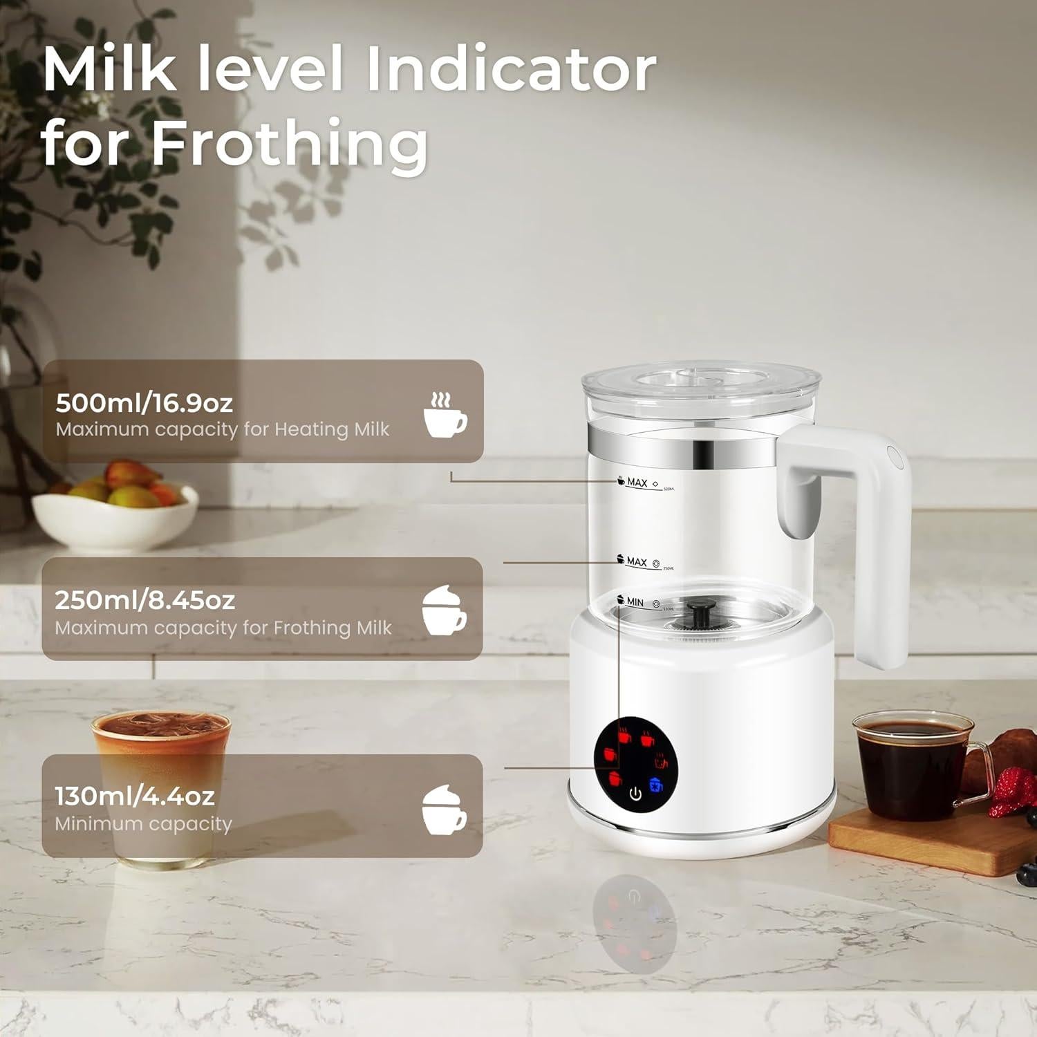 Espumador de Leche Eléctrico JXXM 550W 17oz Blanco 6 en 1