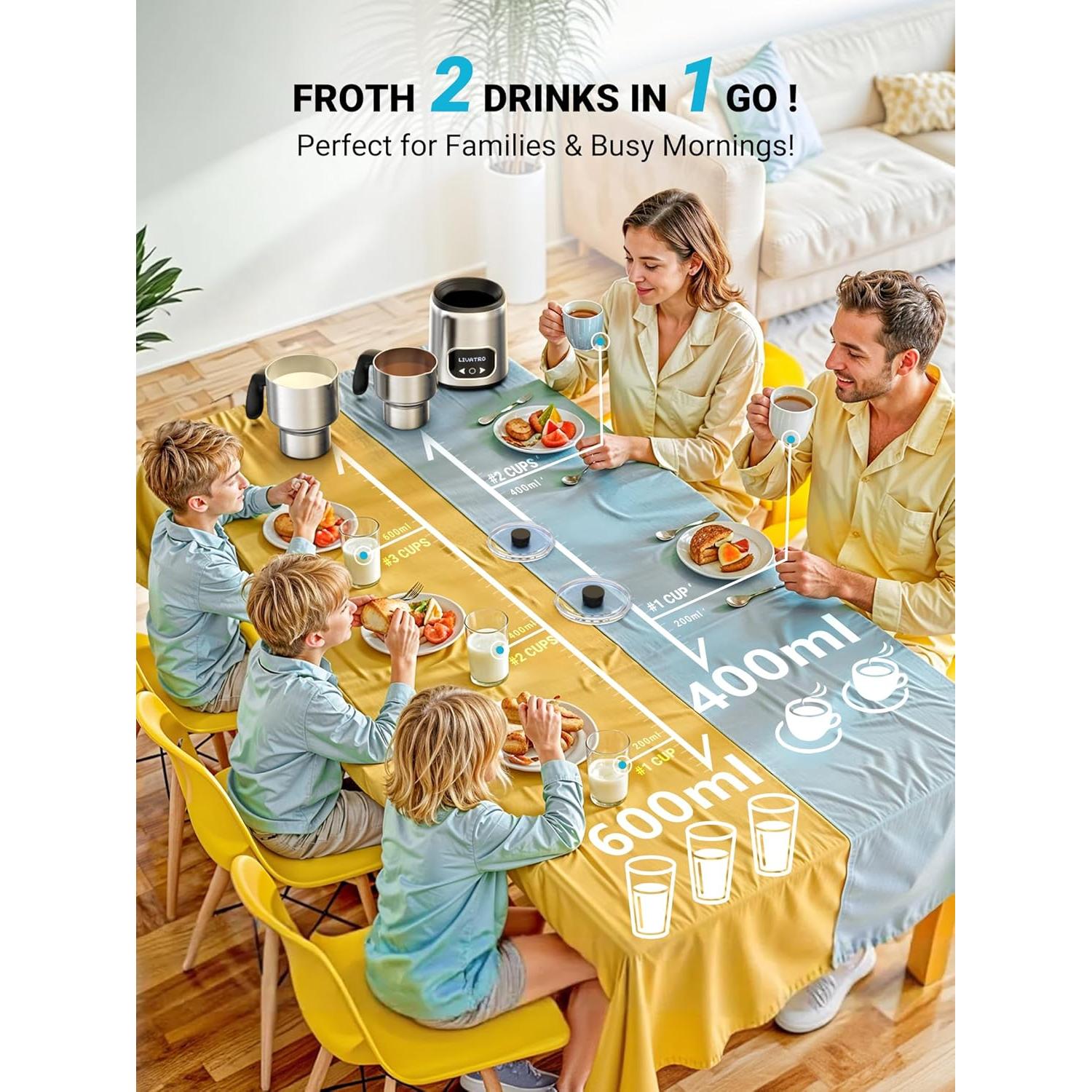 Espumador de Leche Eléctrico Livatro LVMF6401 14 en 1 621ml