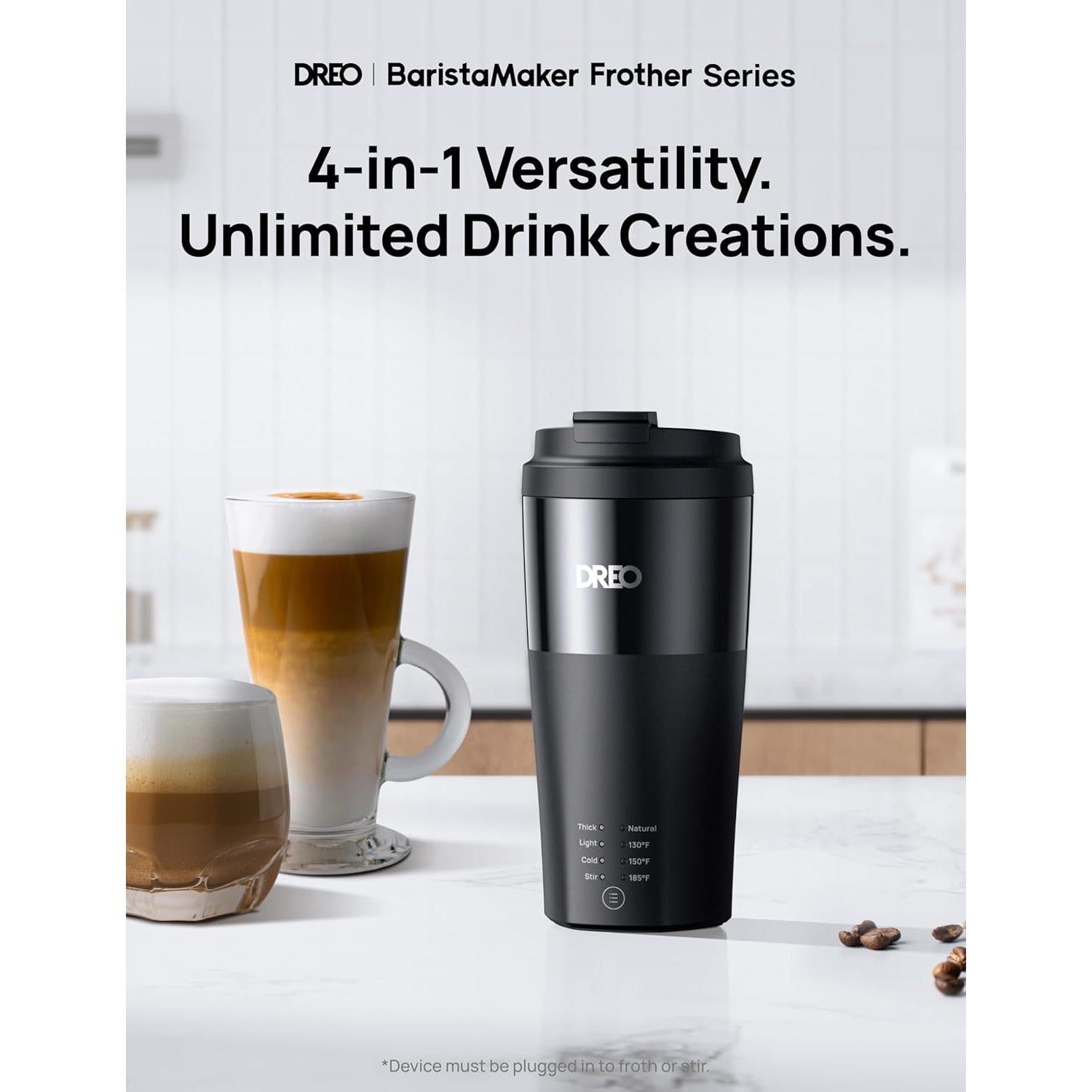 Espumador de Leche Dreo DR-KMF003 Eléctrico 4-en-1 Negro