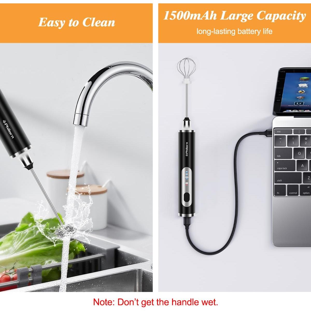 Espumador de Leche Recargable Philorn con 3 Cabezas y 3 Velocidades