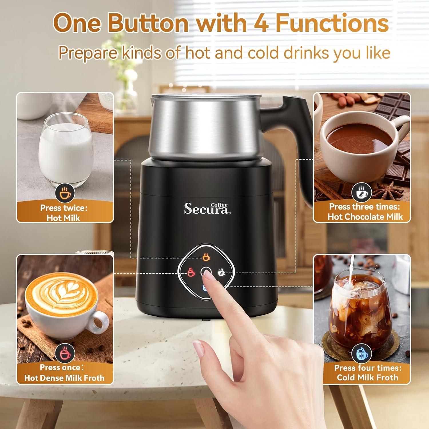 Espumador de Leche Secura MMF-9114A 4 en 1 400ml Acero Inoxidable