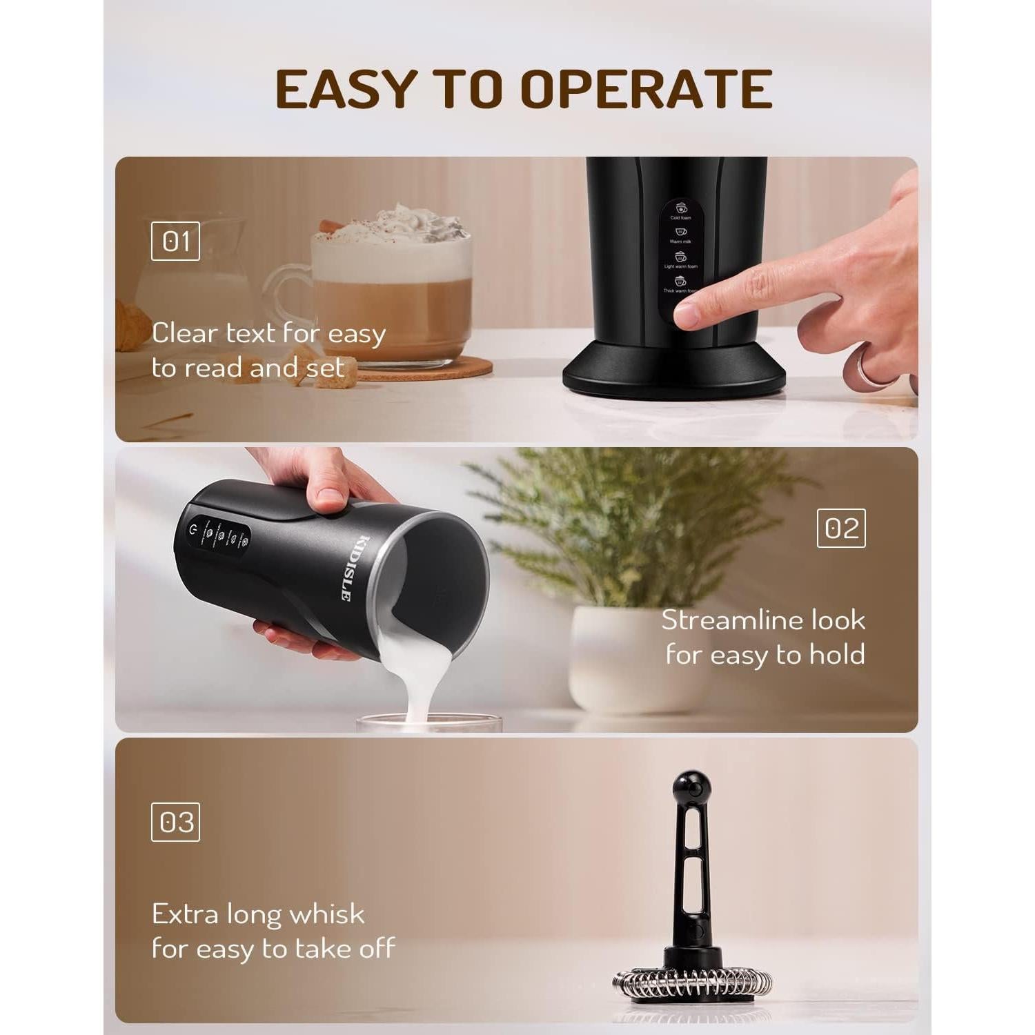 Espumador de Leche Eléctrico KIDISLE 4-en-1 500W Negro