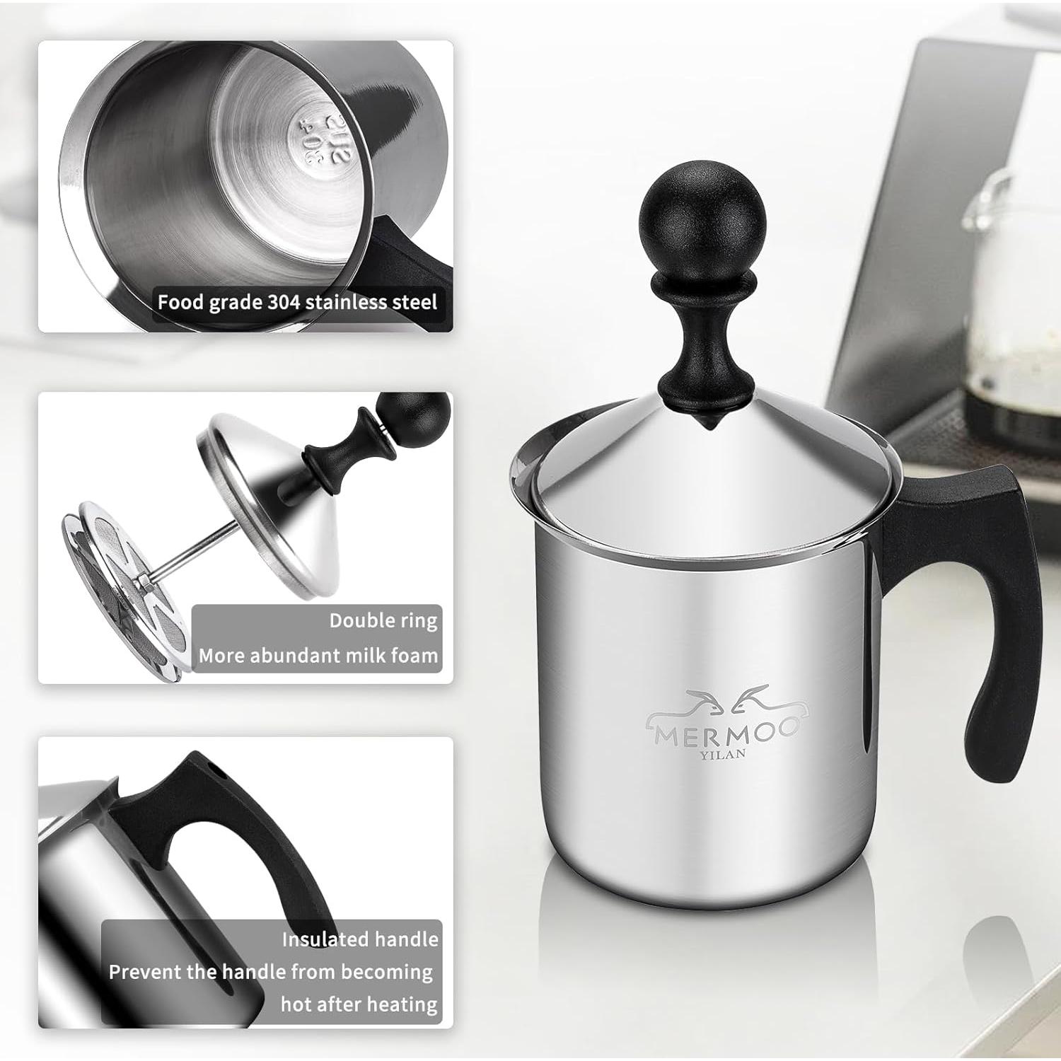 Espumador de Leche Manual 400ml MERMOO YILAN Plateado