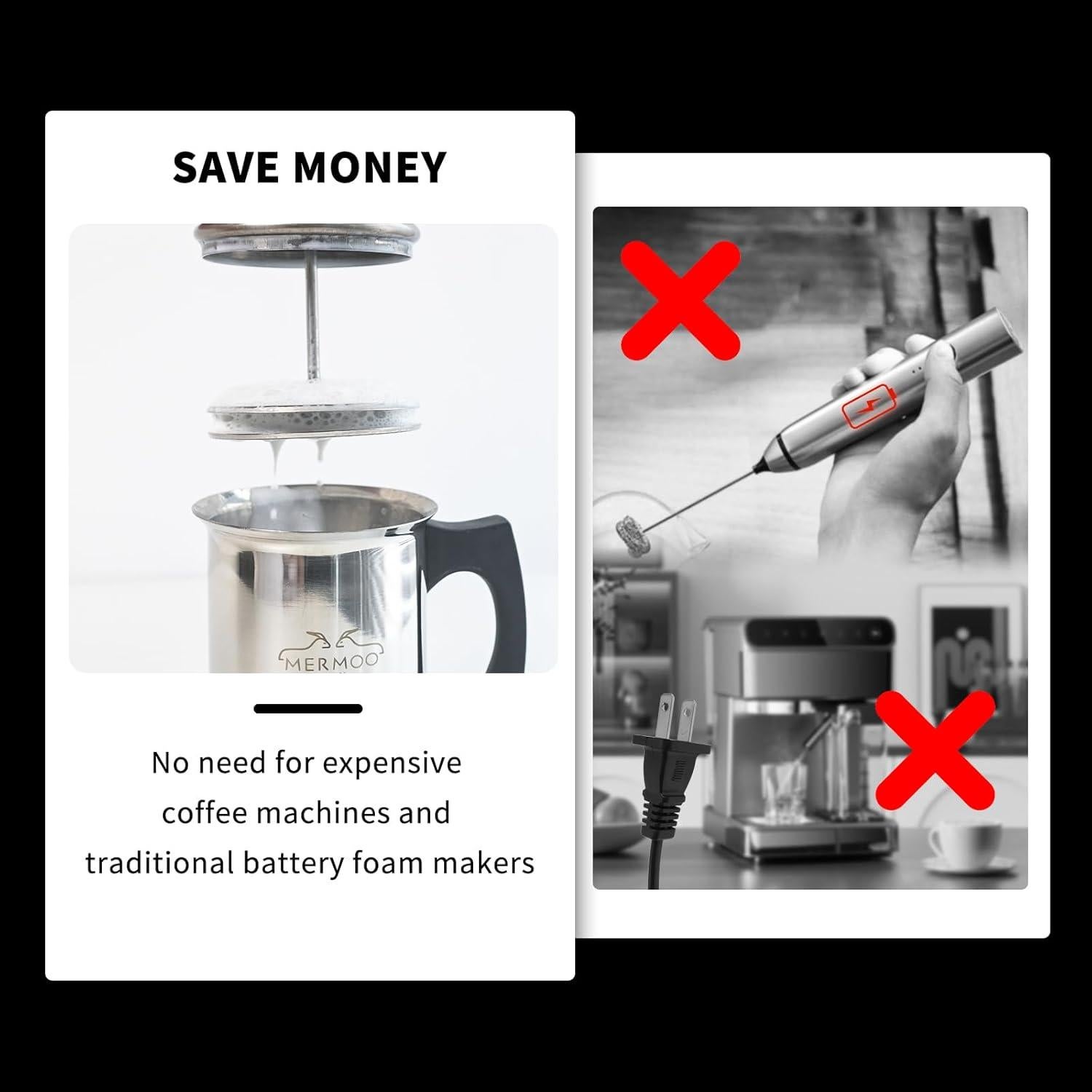 Espumador de Leche Manual 400ml MERMOO YILAN Plateado