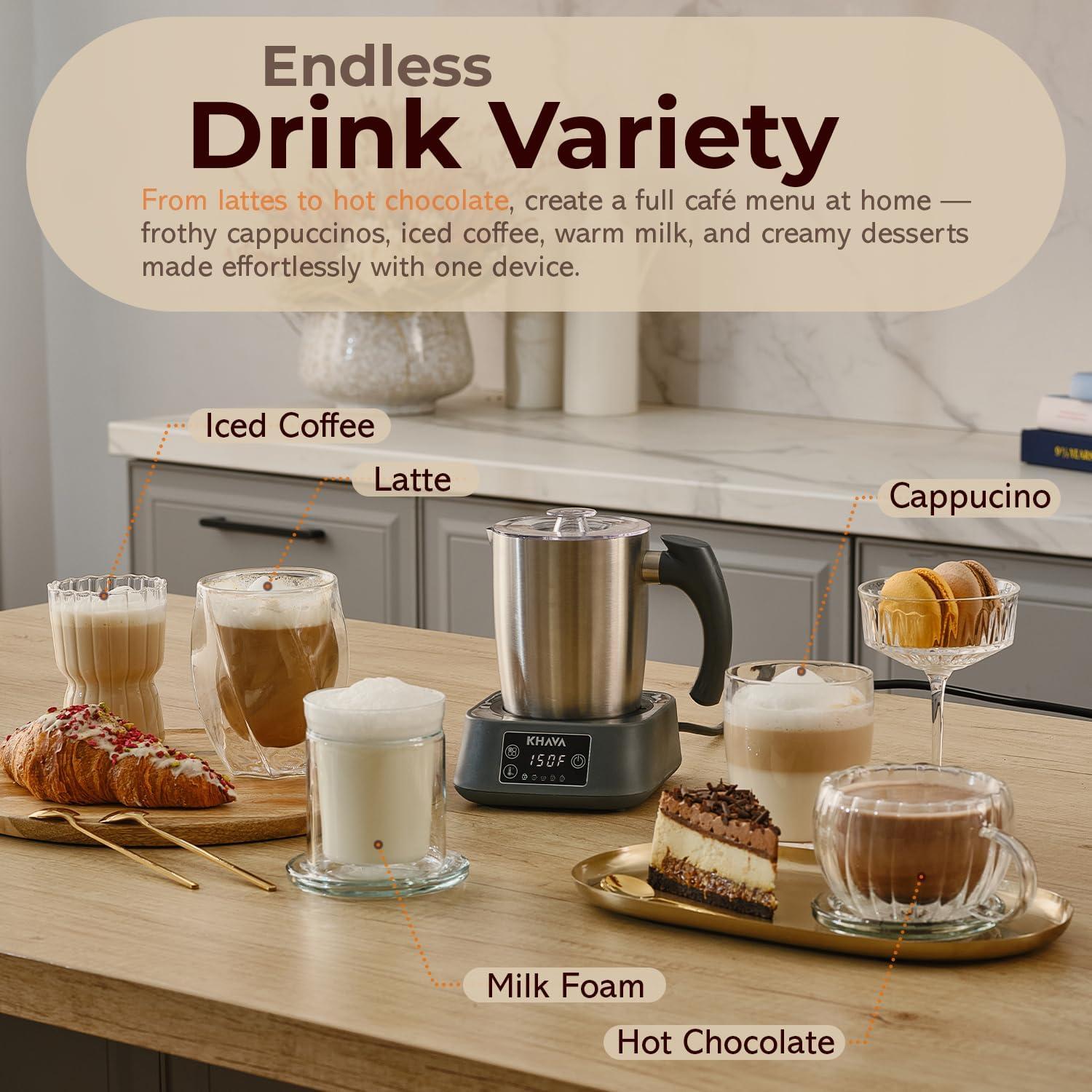 Espumador y Vaporizador de Leche KHAVA 5-en-1 0.5L Acero Inoxidable
