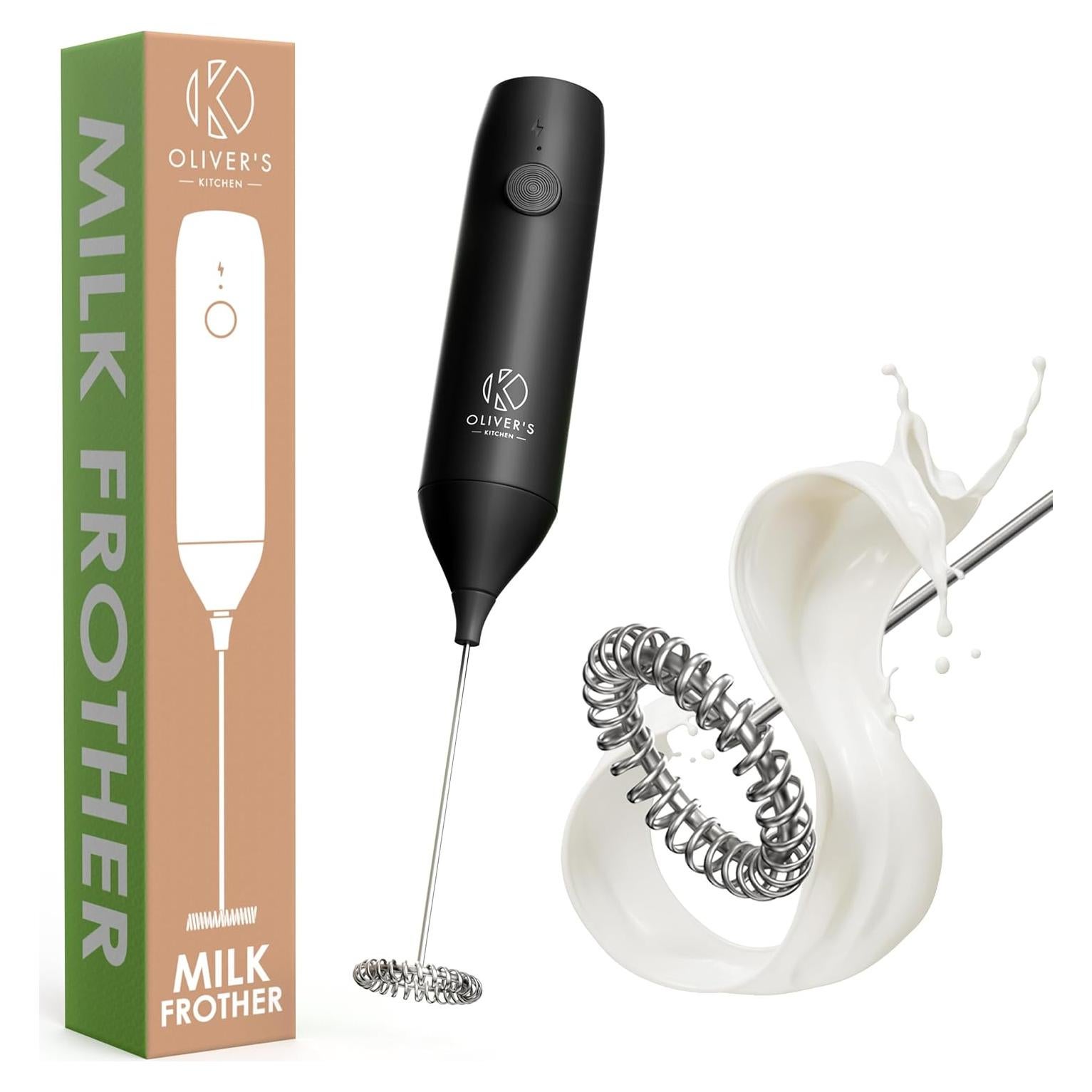 Espumador de Leche Recargable Oliver's Kitchen - 12W, Negro