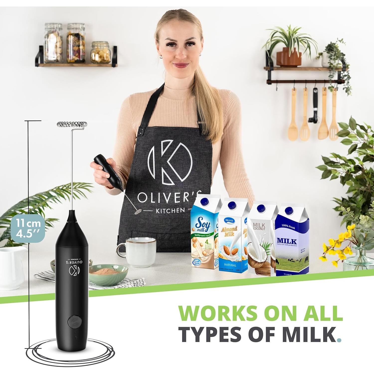 Espumador de Leche Recargable Oliver's Kitchen - 12W, Negro