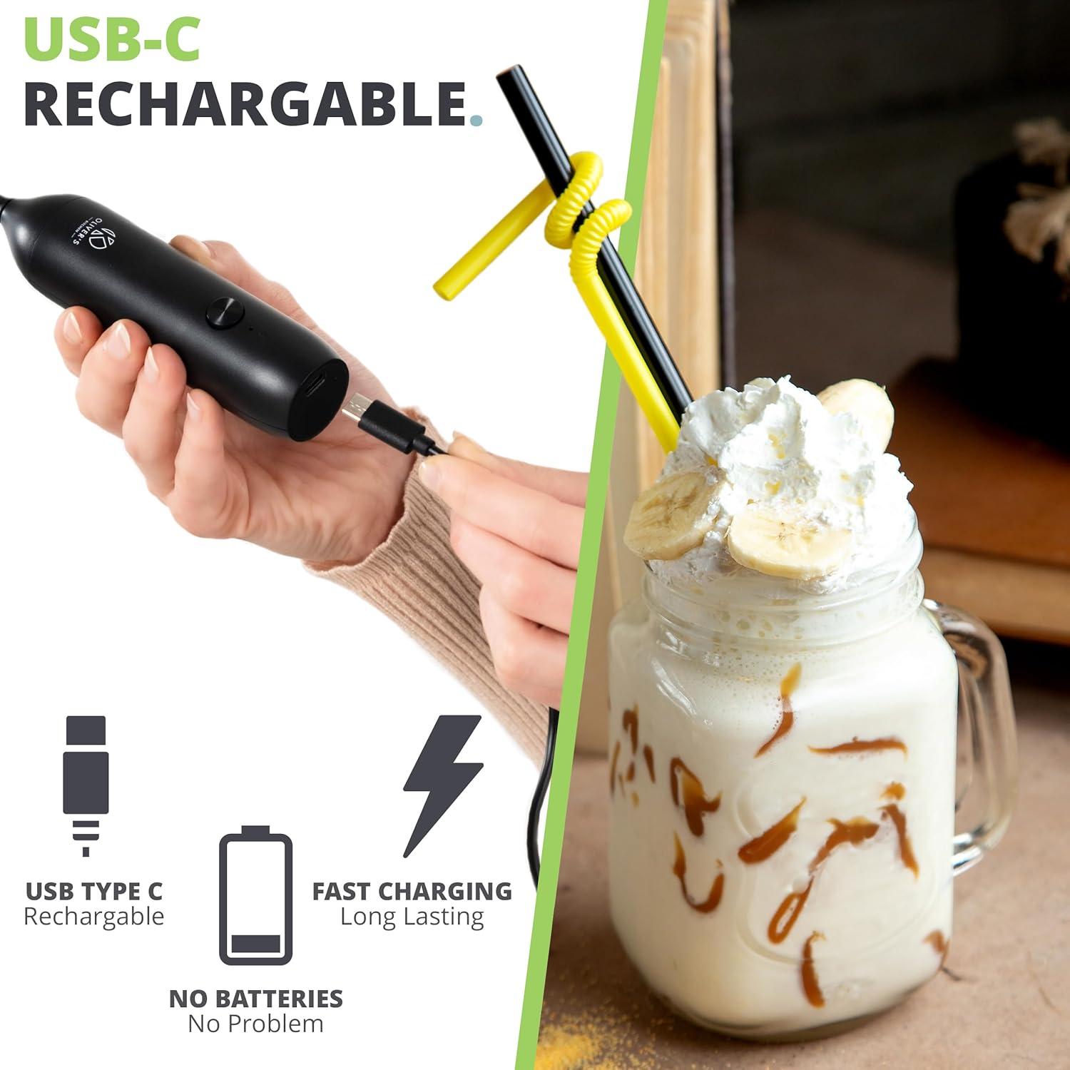 Espumador de Leche Recargable Oliver's Kitchen - 12W, Negro