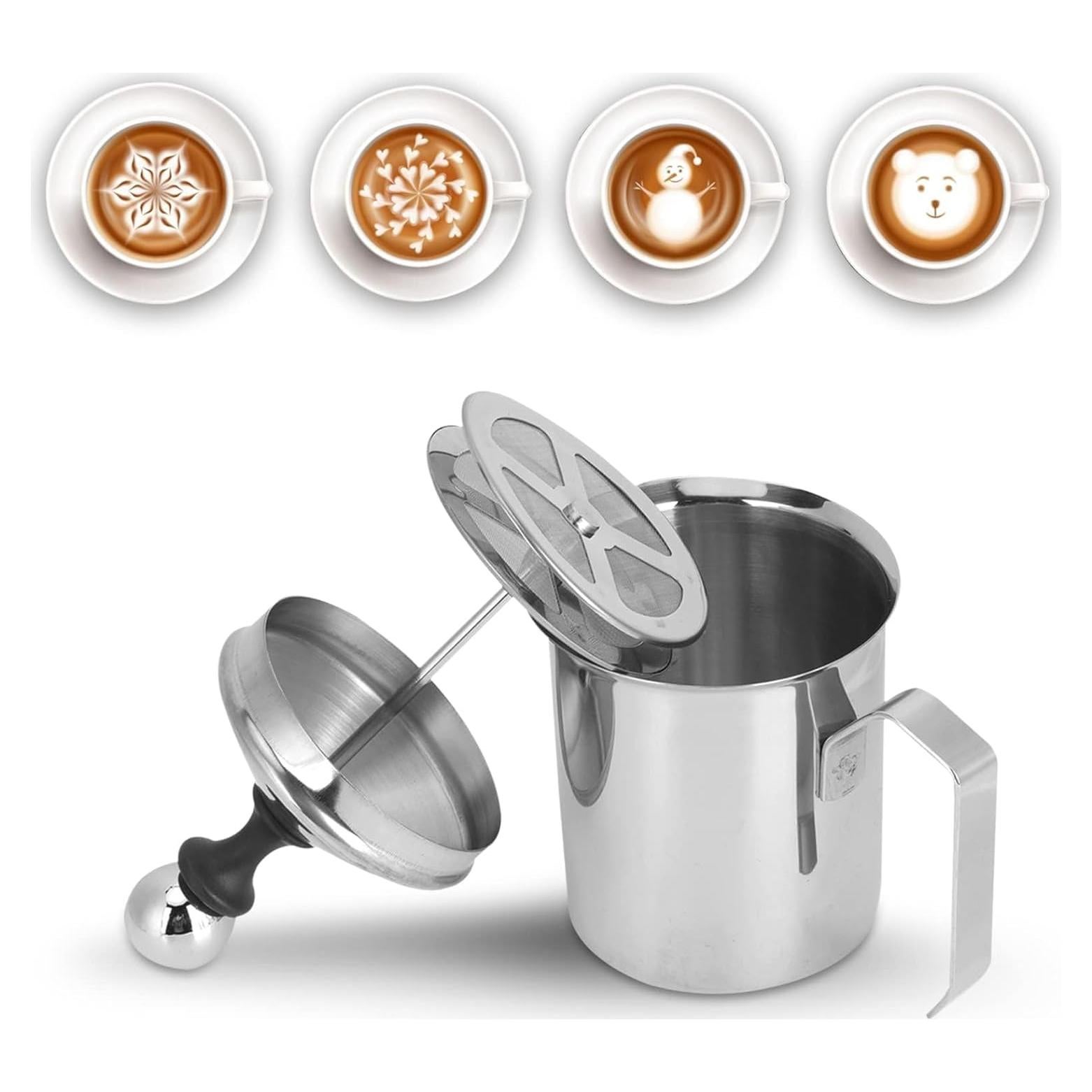 Espumador de Leche Manual HERCHR 400ml Acero Inoxidable Plata