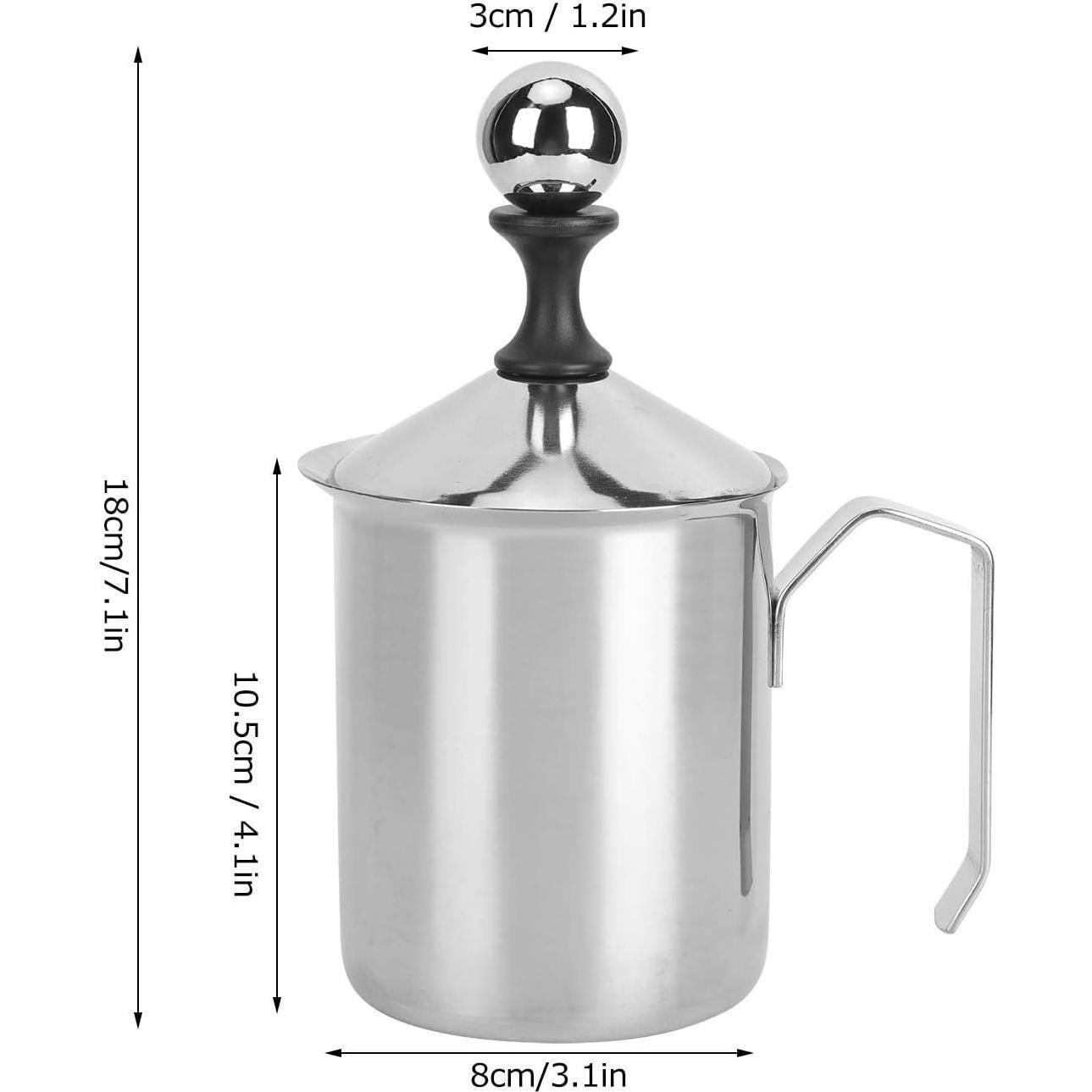 Espumador de Leche Manual HERCHR 400ml Acero Inoxidable Plata