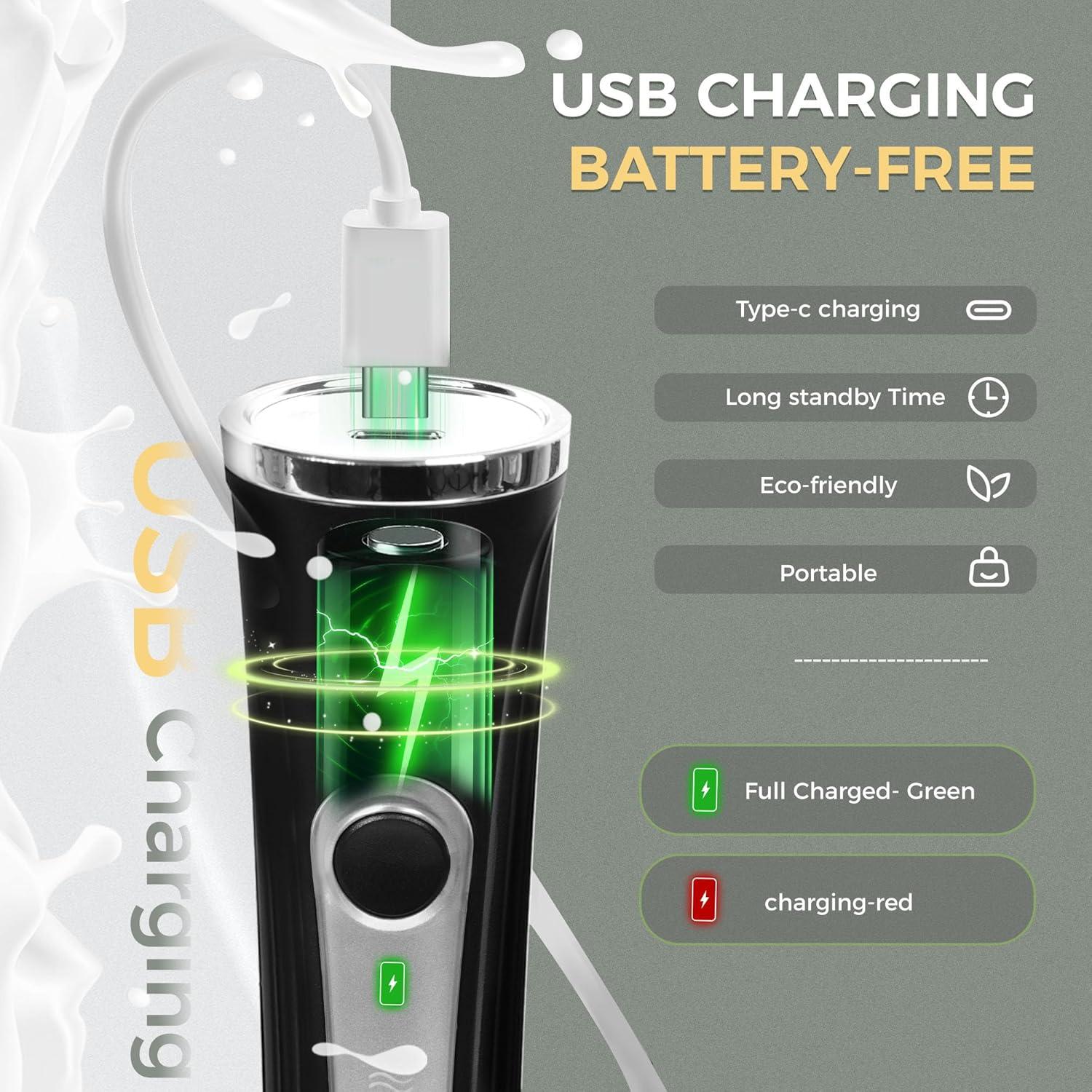 Espumador de Leche Eléctrico Recargable Tuyohw con Soporte