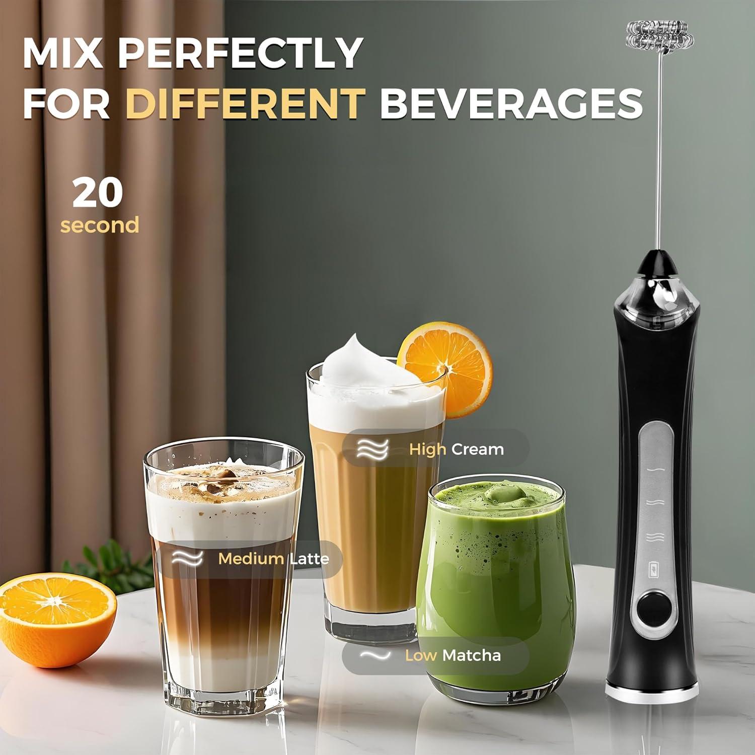 Espumador de Leche Eléctrico Recargable Tuyohw con Soporte