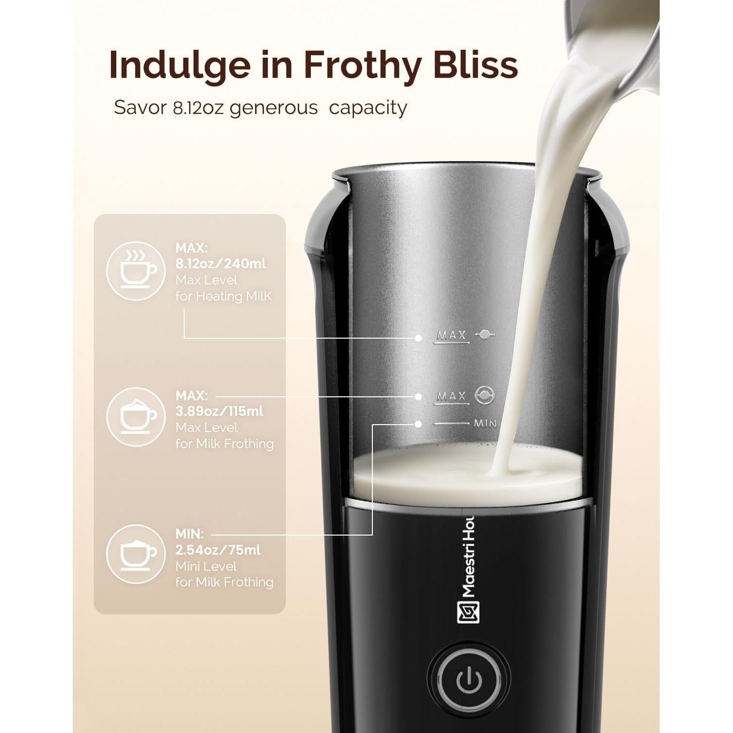 Espumador de Leche Maestri Casa 3-en-1 240ml Control Táctil