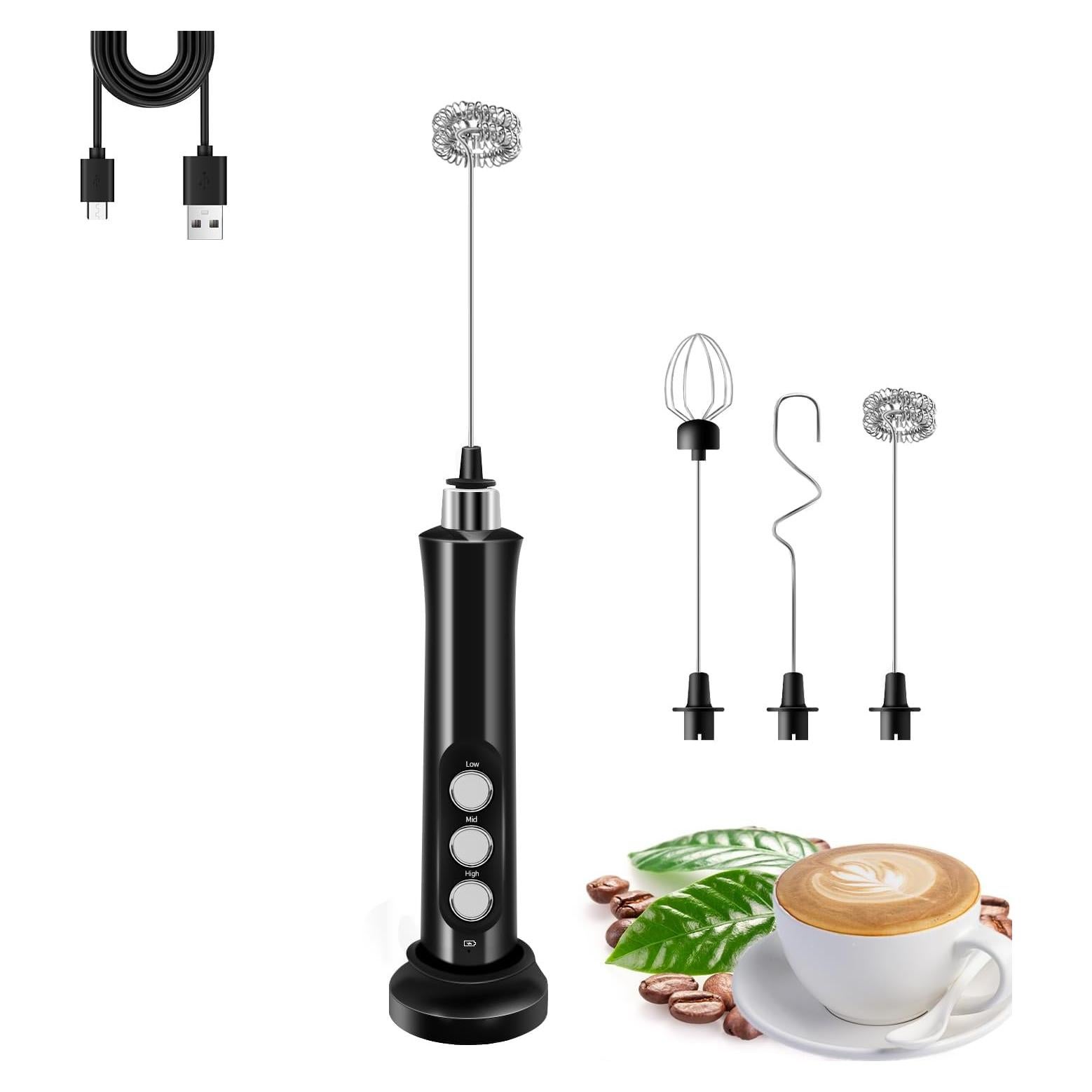 Espumador de Leche Recargable Styuanmmy con 3 Varillas Inoxidable