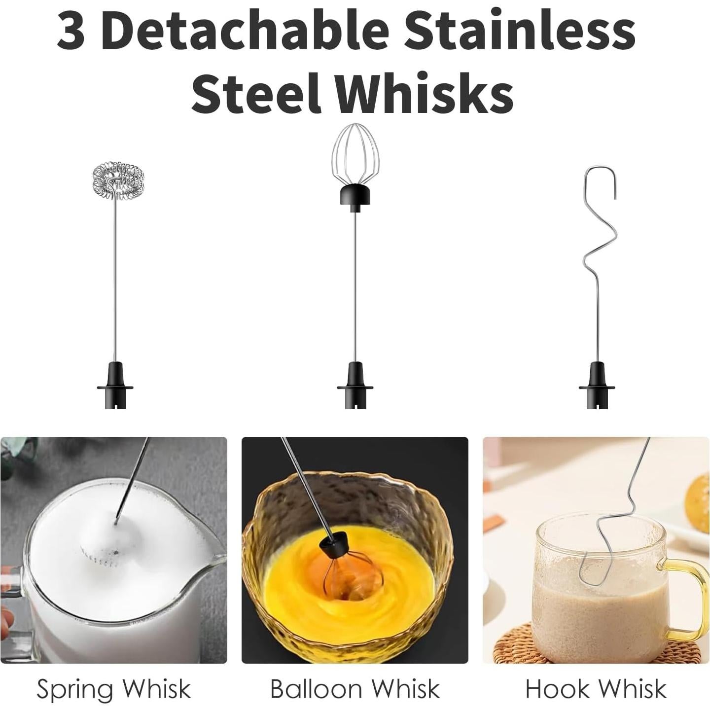 Espumador de Leche Recargable Styuanmmy con 3 Varillas Inoxidable